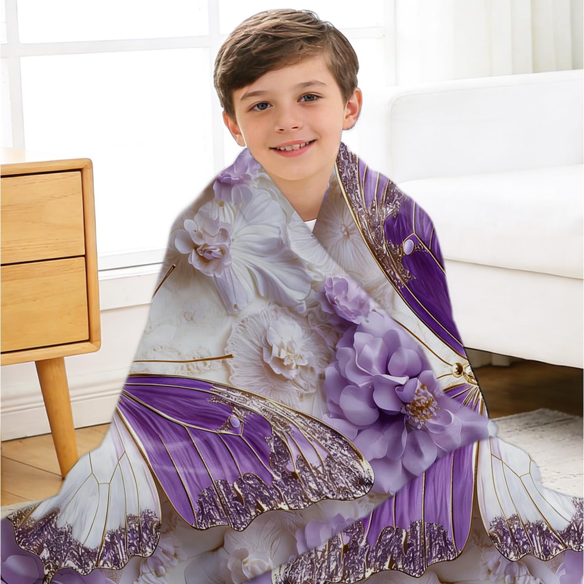 HUNXIAOJ Butterfly Blanket for Girls Women Kids Flannel Purple Butterfly Plush Throw Blanket Girls Bedroom Decor for Couch Bed Home Decor 49"x59"