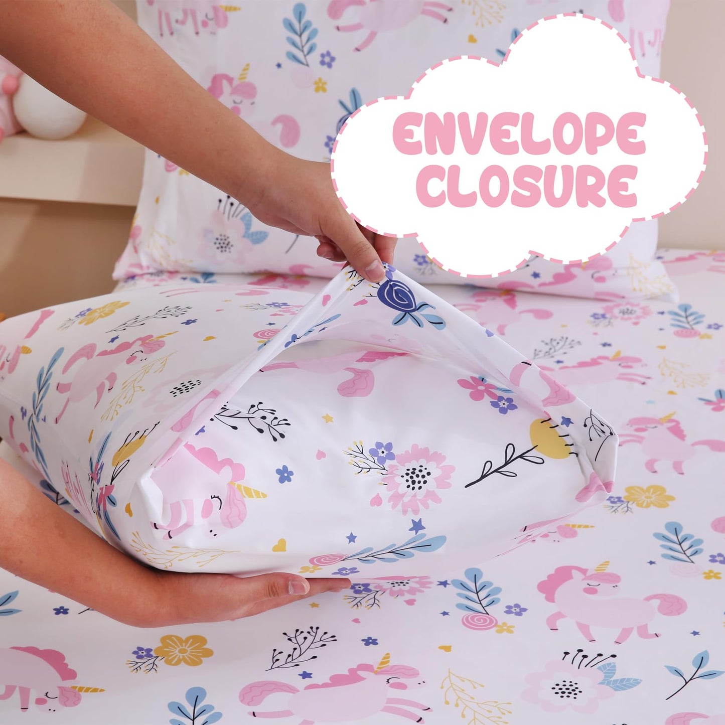 Yibeizi Unicorn Sheet Set for Girls Full, Kids Boho Floral Print Bedsheets Microfiber Deep Pocket Cute Patterned Bed Sheet & Pillowcase Sets 4 Pieces