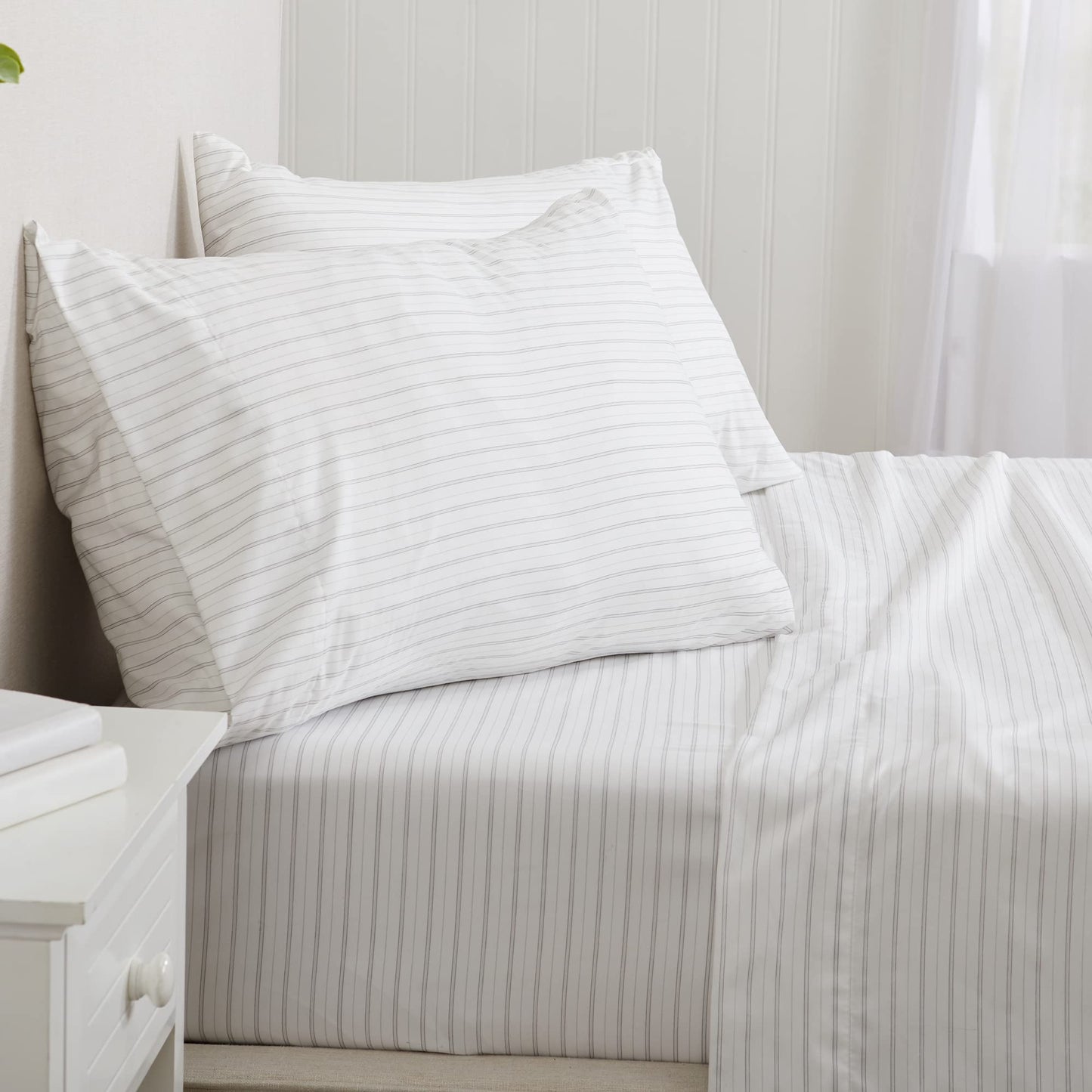 3-Piece Twin Microfiber Sheet Set - Ultra-Soft, Brushed Striped Bedding Sheets & Pillowcases - Wrinkle & Fade Resistant, All-Season Bed Sheets for Bed (Twin, Dark Grey)