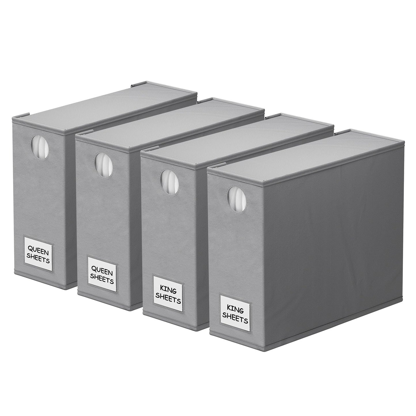 SpaceAid 4 Pack Bed Sheet Organizers and Storage, Foldable Organizer for Linen Closet, Sheets Set Folder Keeper with Window XL (Queen & King Size) Organizing Bedding Container, Gray 91ZDSN-SL01-G4