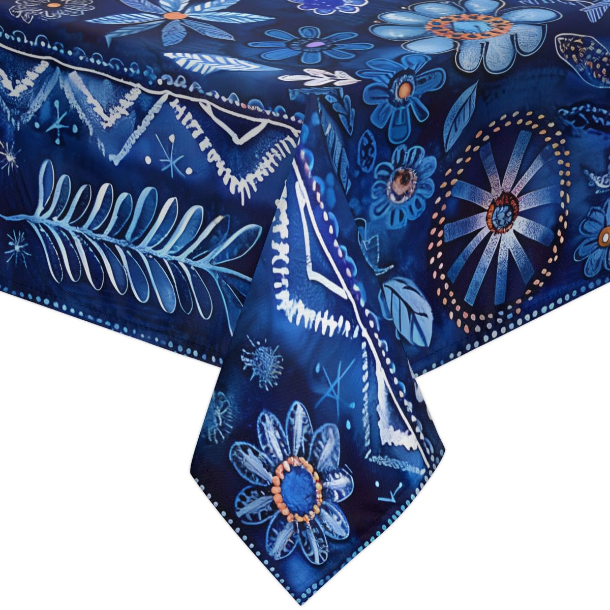 LCLJJDMBM Square Vinyl Stain-Resistant Tablecloth with Tribe,Waterproof Oil-Proof Wipeable Table-Cover,Party Picnic Dinner Decor BBQ 52'' Decorative Pattern Blue Flower