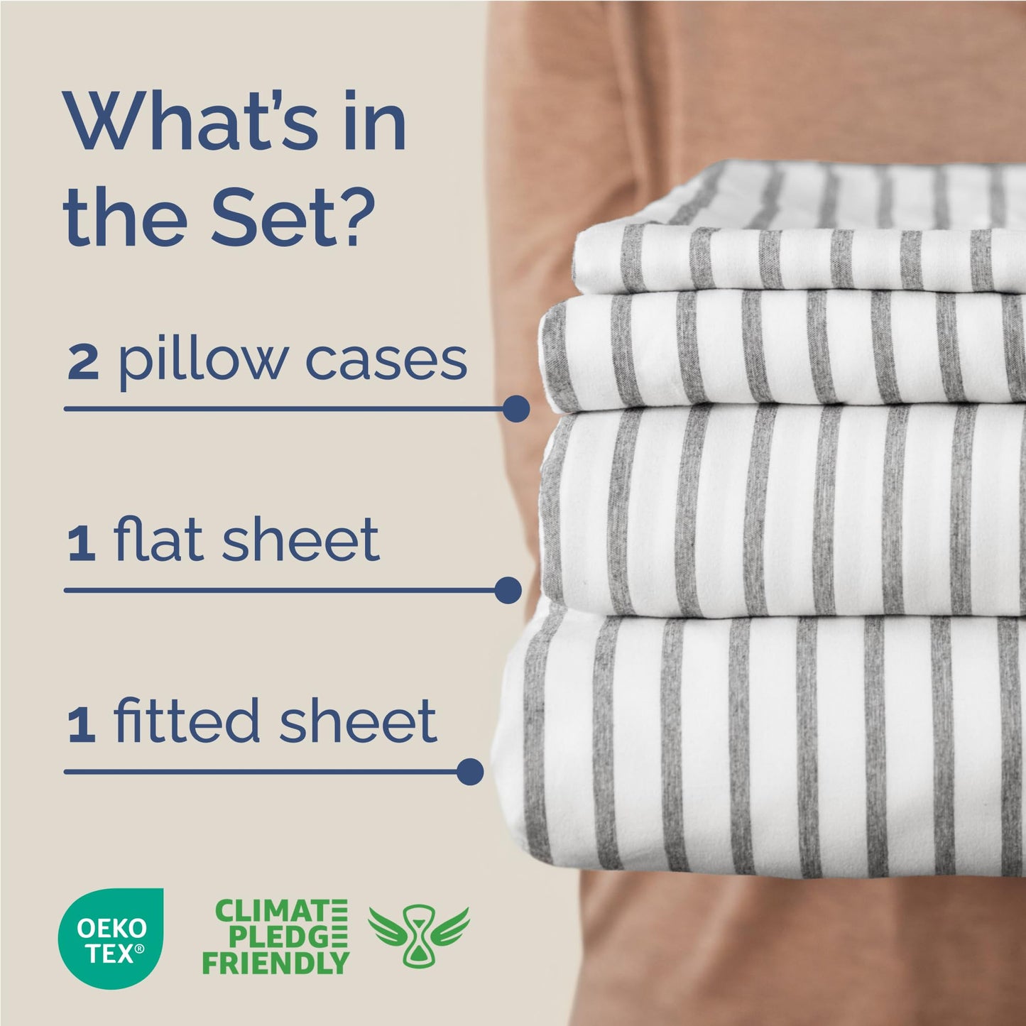 Full Size 4 Piece Sheet Set - Comfy Breathable & Cooling Sheets - Hotel Luxury Bed Sheets for Women & Men - Deep Pockets, Easy-Fit, Soft and Wrinkle Free Sheets - Grey Stripes Oeko-Tex Bed Sheet Set