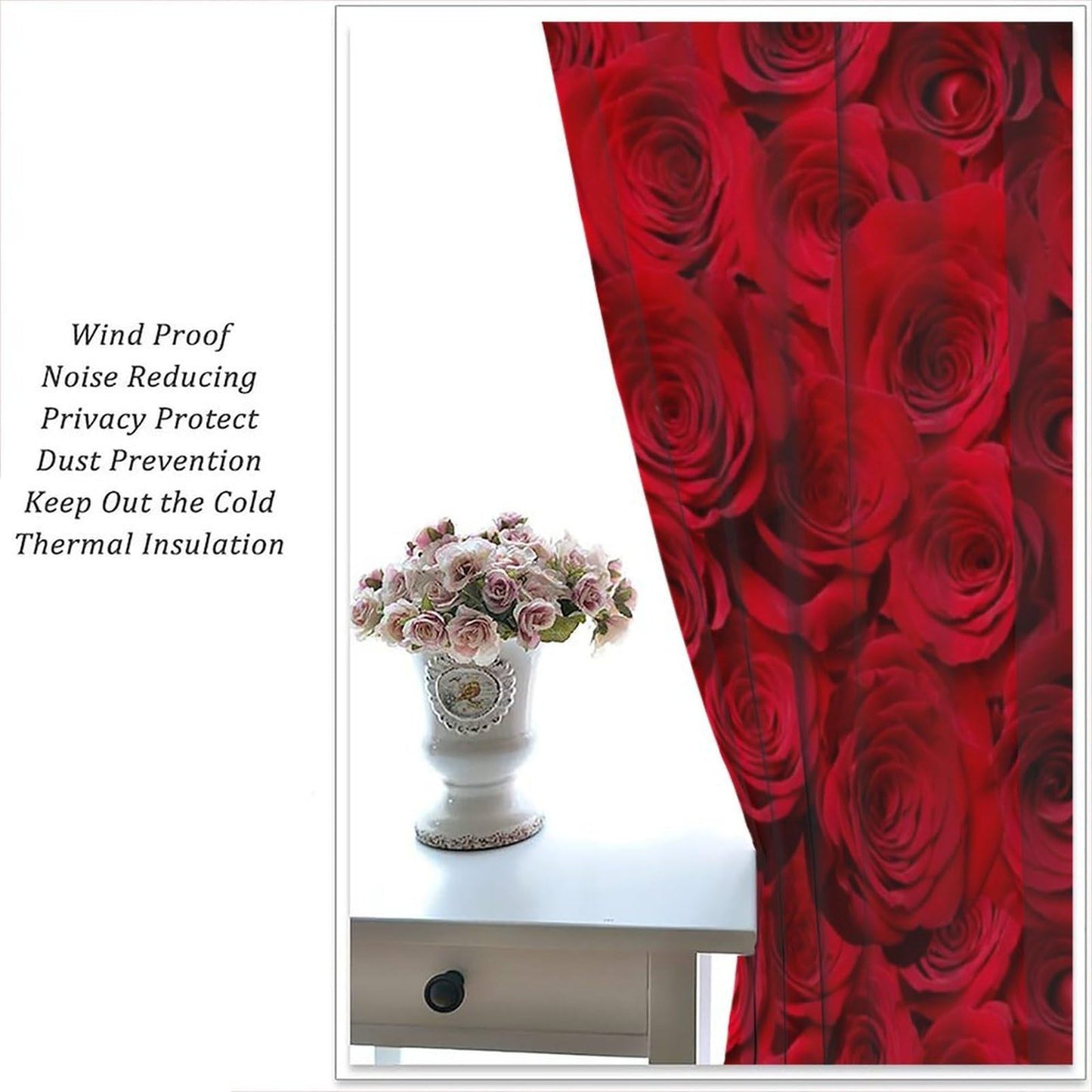 Nsbul Rose Flower Curtains, Romantic Timeless Luxury Floral Romantic Love Valentine Decor Window Drapes for Girls Women Bedroom Living Room Decoration, 42" W X 45" L (No Blackout)