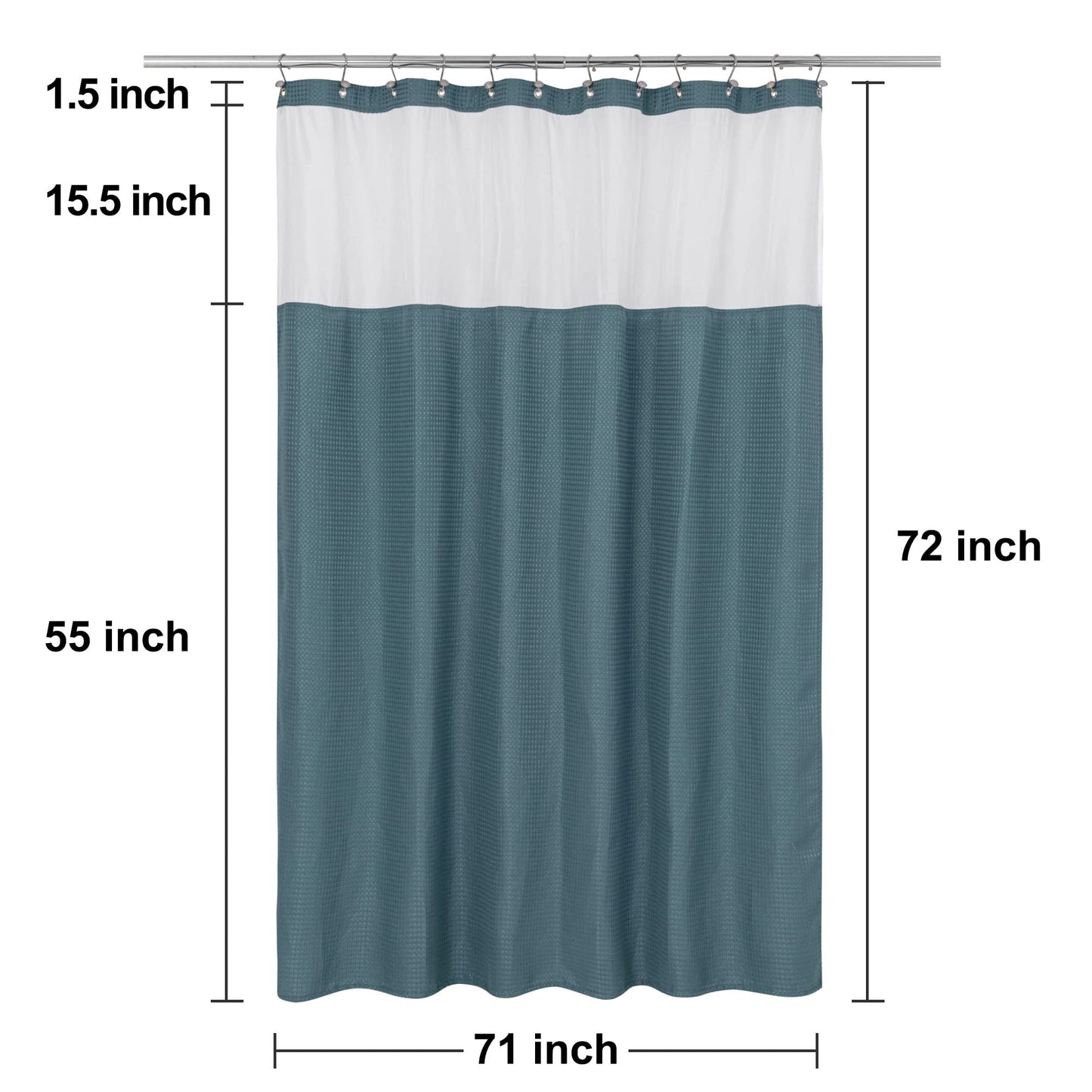 N&Y HOME Waffle Weave Shower Curtain with Snap-in Fabric Liner & 12 Metal Hooks Set - Hotel Style, Waterproof & Washable, Heavyweight Fabric & Mesh Top Window - 71x72, Teal