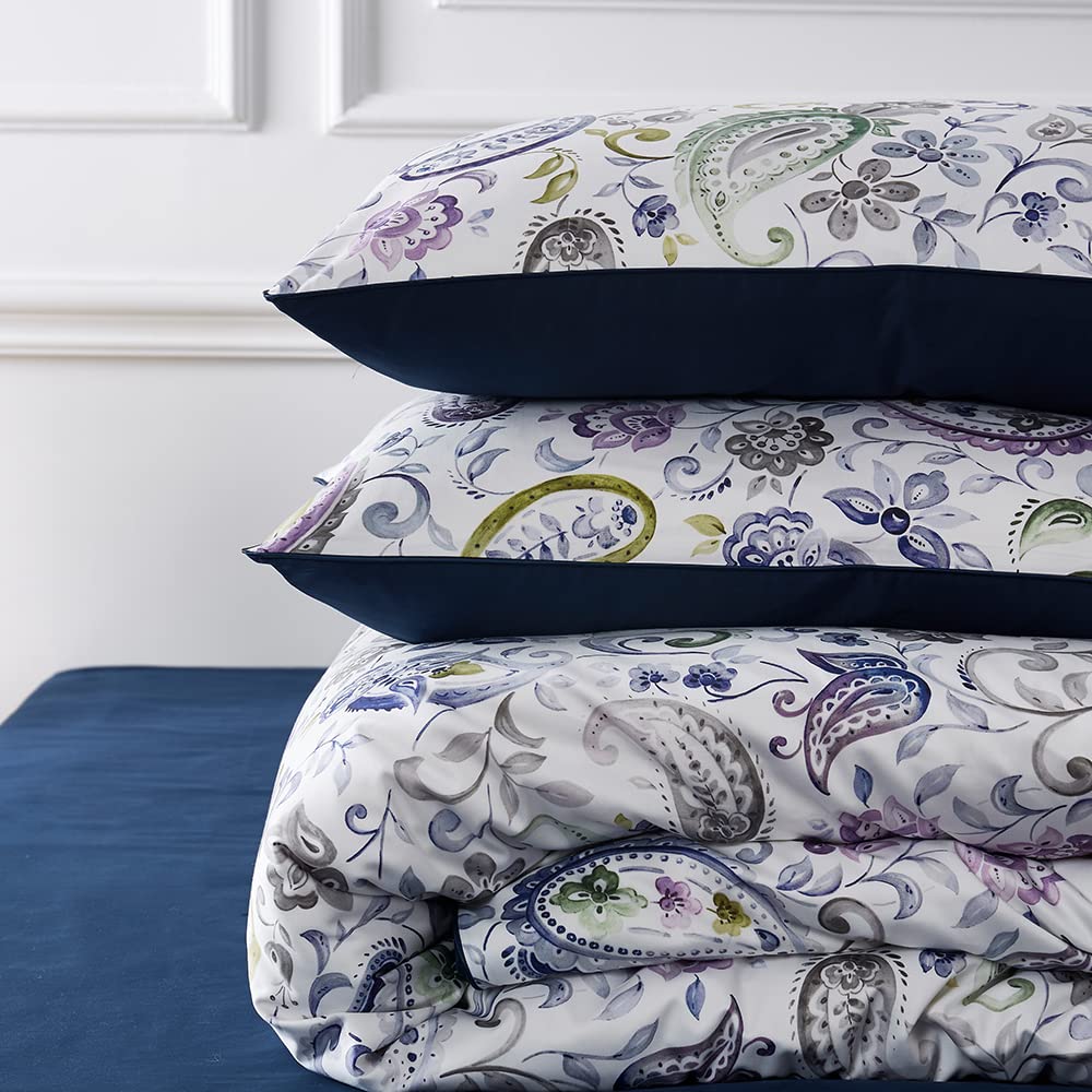 Cupocupa Duvet Cover Set, Queen, Microfiber, White Paisley Pattern, Boho Floral, 3 Pieces