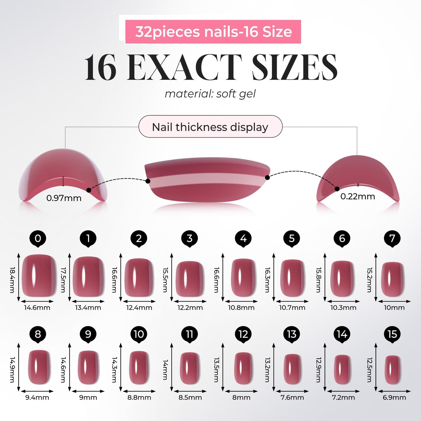UNA GELLA Press on Nails Short Square - 32Pcs 16 Sizes Soft Gel Fake Nails, Dusty Rose Mauve Glossy Glue on Nails, Reusable Stick on Nails Kit for Women Manicure