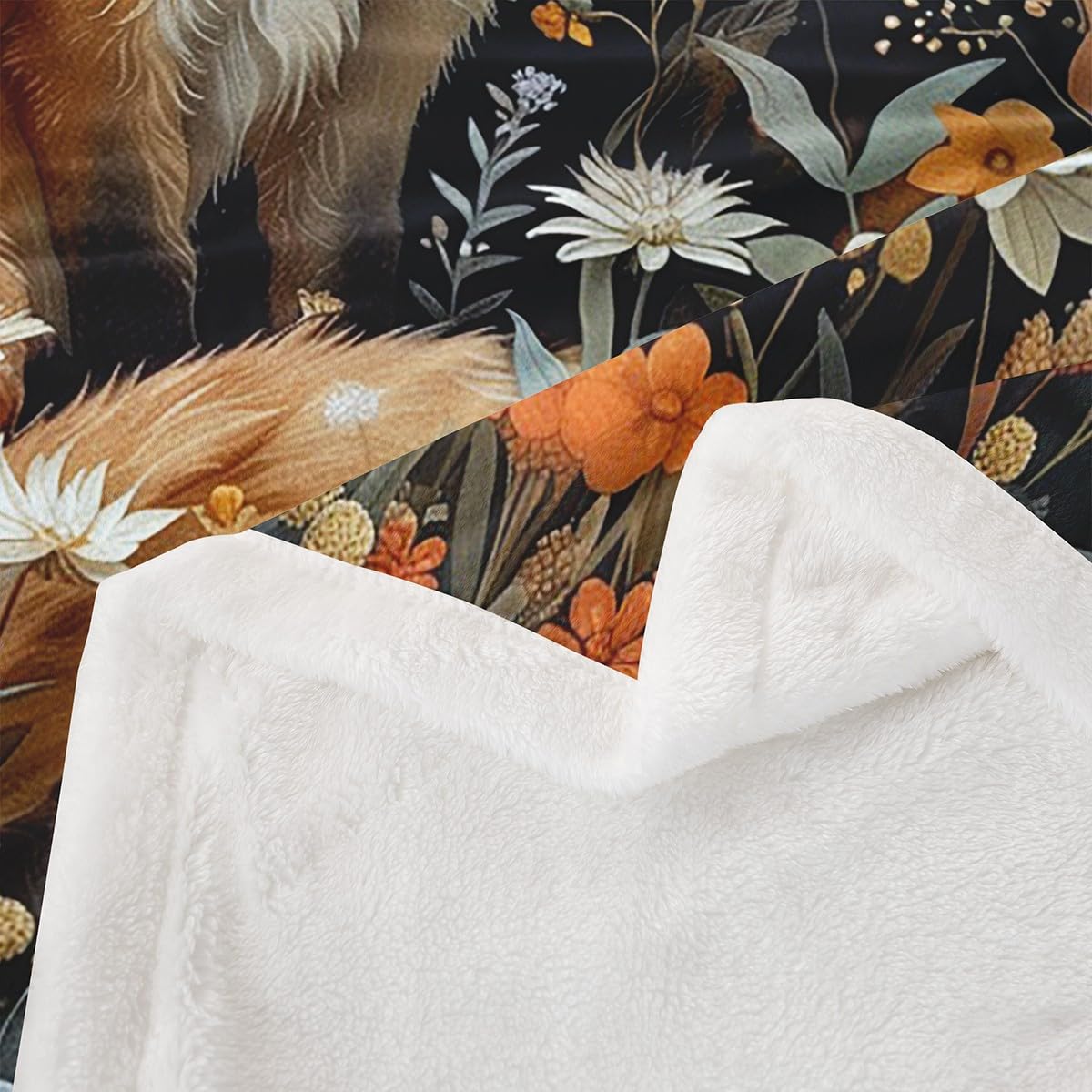 Erosebridal Fox Fleece Blanket Jungle Floral Sherpa Blanket 90"x90", Bohemian Garden Flowers Wild Animal Woodland Animals Fuzzy Plush Throw