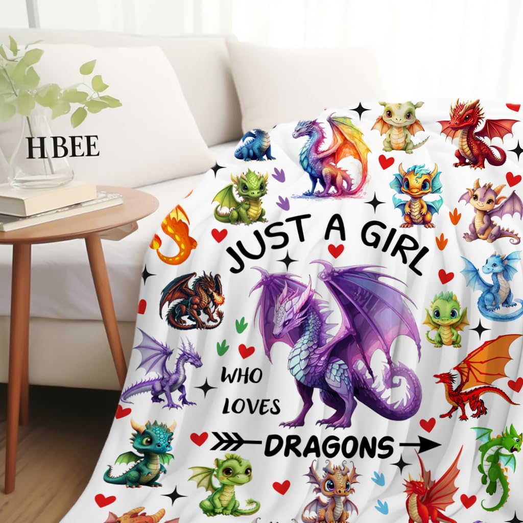 Dragon Blanket Merch Just A Girl Who Loves Dragons Blanket Soft Cozy Flannel Throw Blankets Room Decor Bedding Gifts for Girls Boys Kids Women Adults 50"x40"