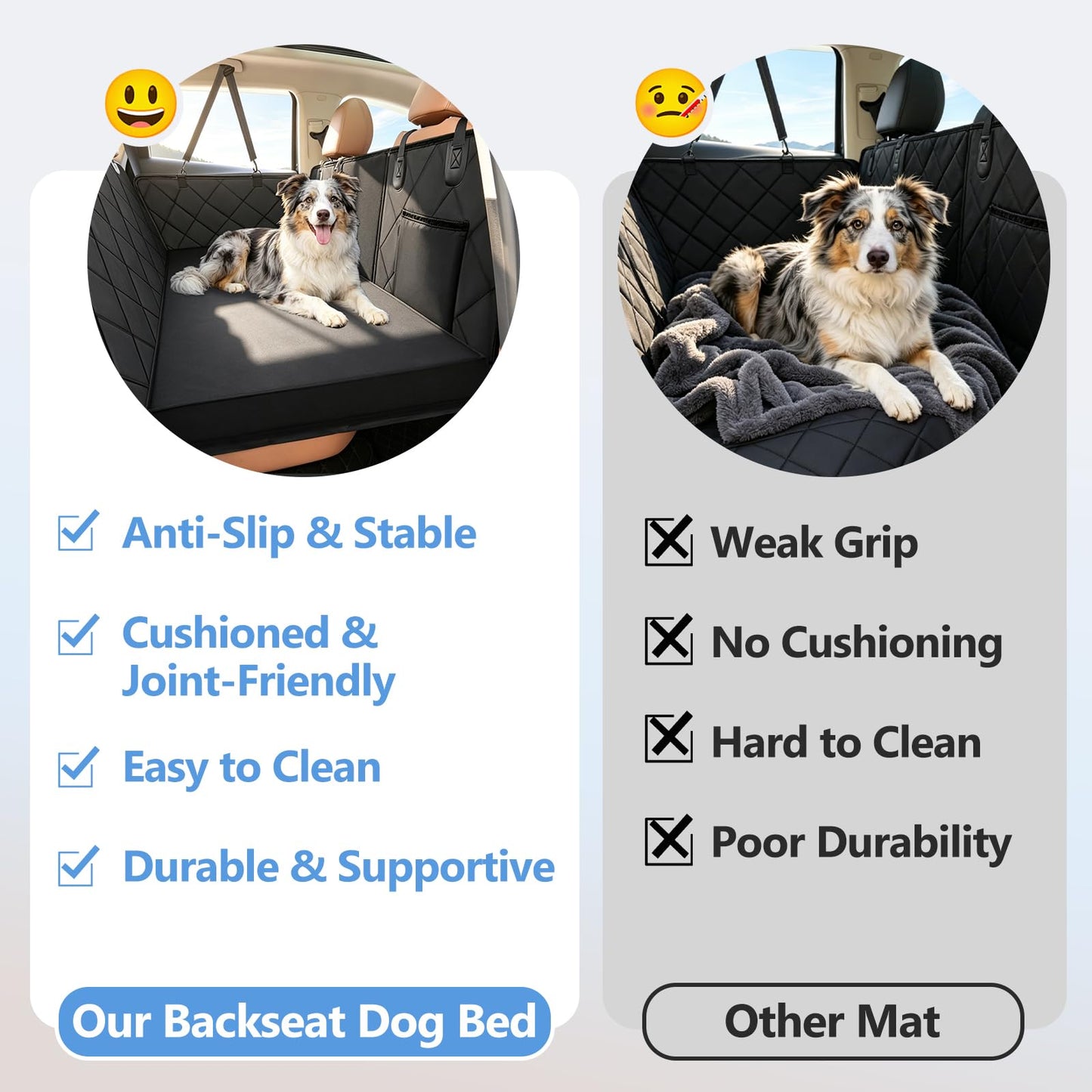 Backseat Dog Bed, Dog Bed for Car Back Seat, 4in Orthopedic Egg Crate Foam Pet Bed with Oxford Fabric for Backseat Extender – Waterproof, Stable Fit, Washable (51"x23.5", Black)