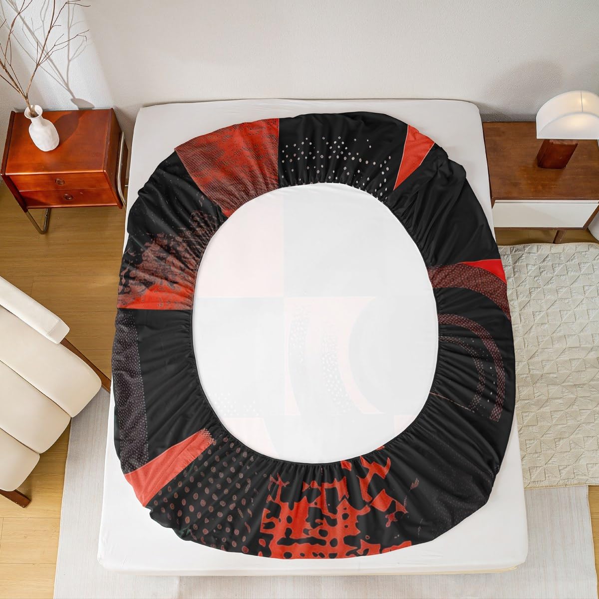 jejeloiu Black and Red Fitted Sheet with 1 Pillowcase Twin Size Abstract Bed Sheets Set 16" Deep Pocket Boys Girls Bedding Plaid Teens Bedroom Decor Breathable Soft Lightweight Microfiber