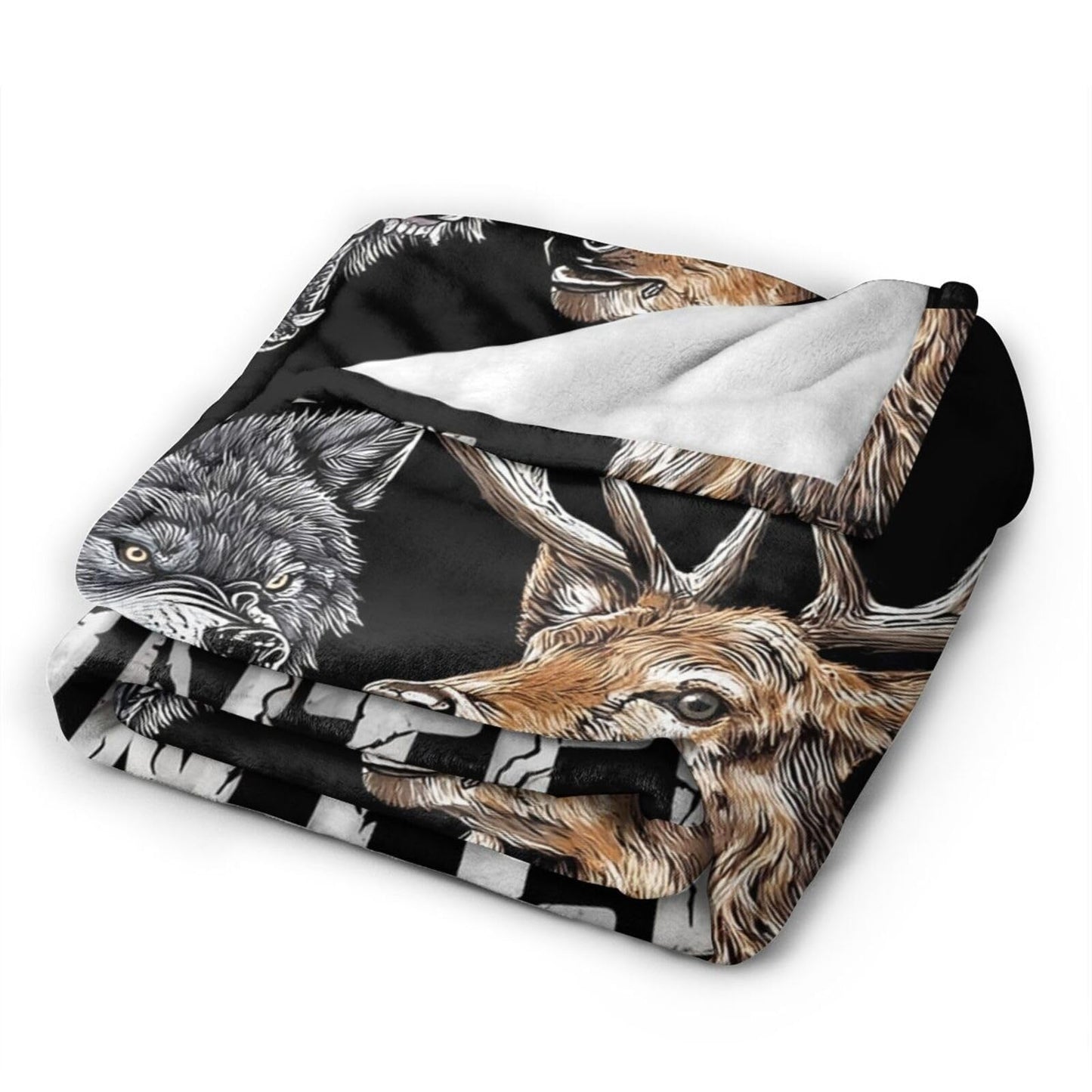 Hunting Blanket for Men, Deer Wolf Throw Blanket for Couch Bed, Soft Rustic Flannel Fleece Blanket, Cozy Hunting Gifts for Husband Dad Hunters Cabin Decor 50"X40"