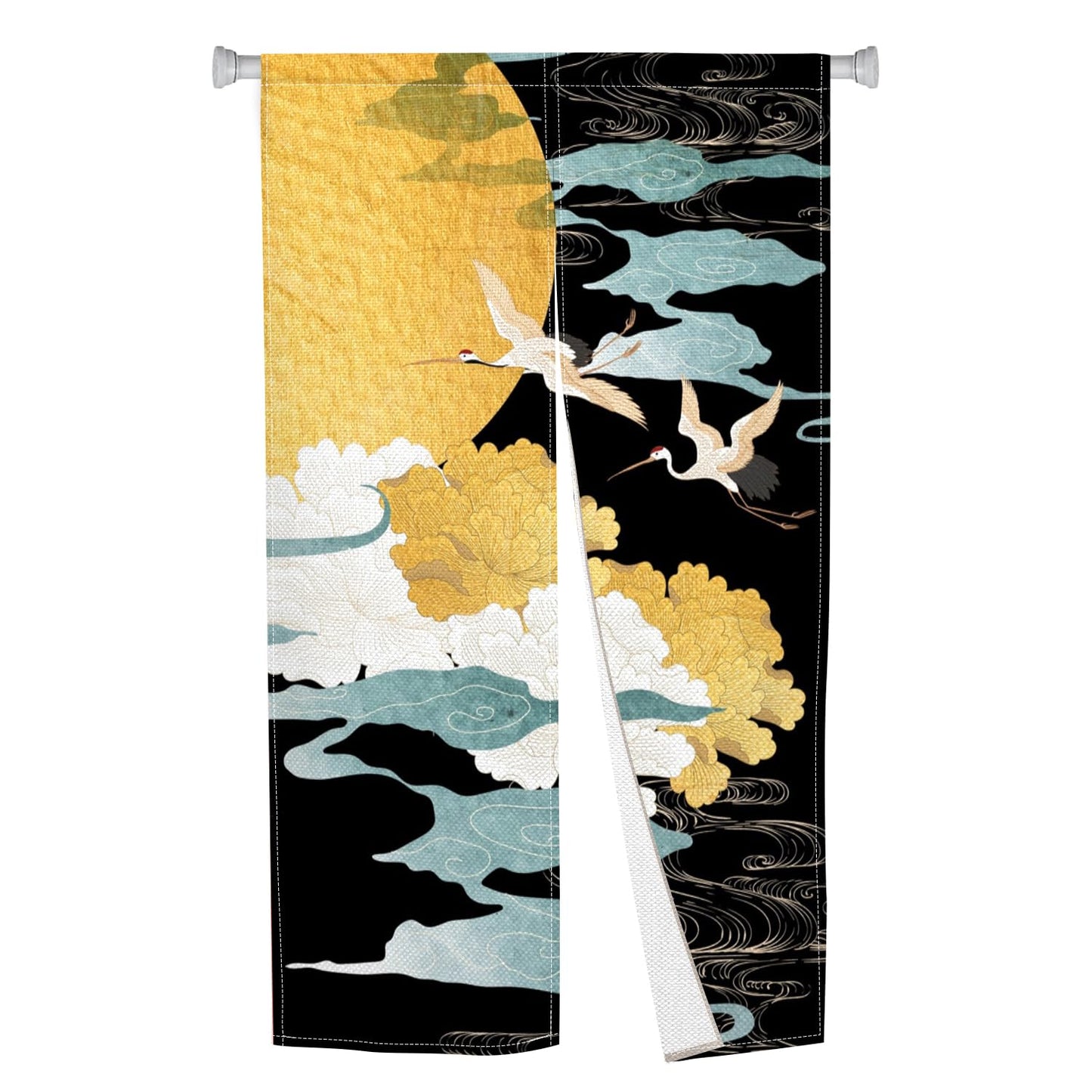 XMJJKUF Japanese Noren Doorway Curtain Japanese Style Cranes Moon Printed Window Treatment Single-Side Door Curtain Tapestry Panel for Room Privacy Partition Divider Home Decoration, 33.5"x 70.9"