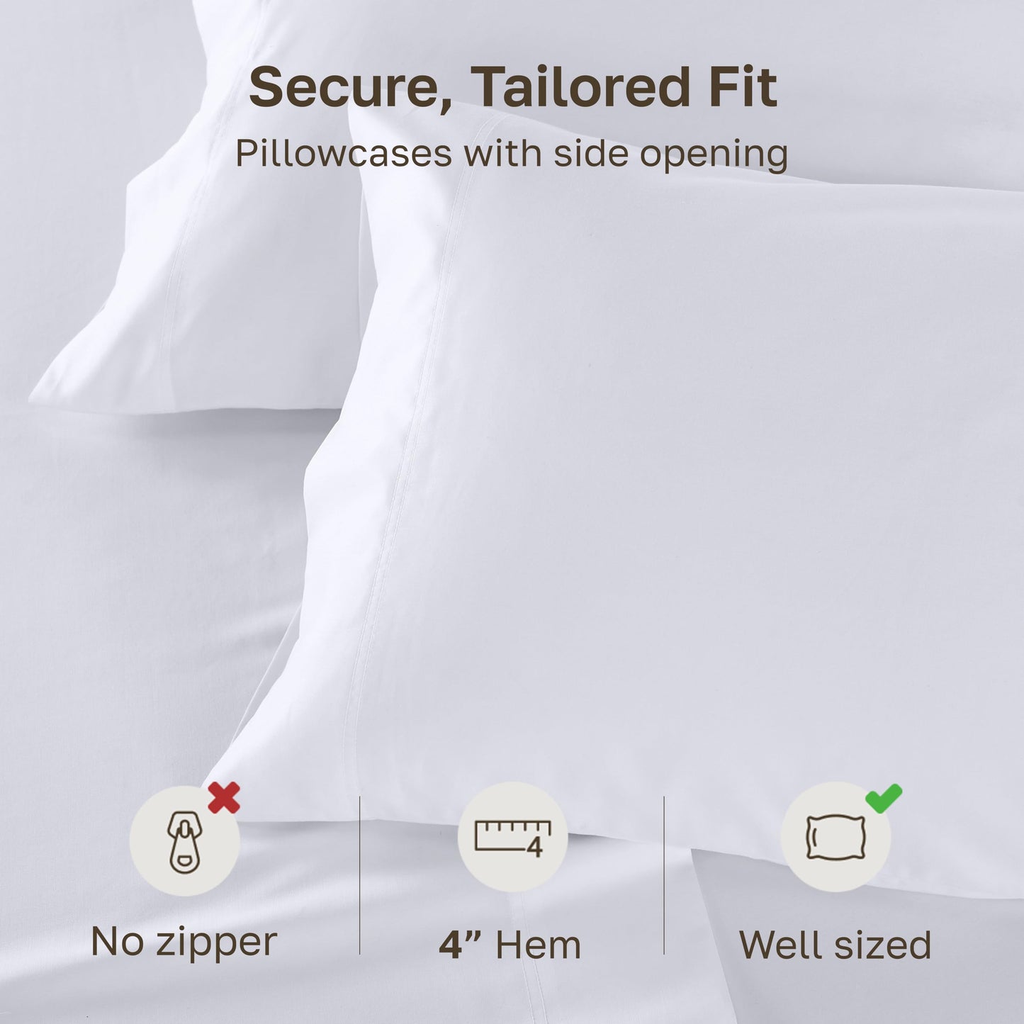 CALIFORNIA DESIGN DEN Luxuriously Soft Hotel Quality 600 Thread Count, 100% Cotton Set of 2 Cases, Crisp & Cool White Standard Pillow Cases Fits Standard & Queen Pillows (Bright White)