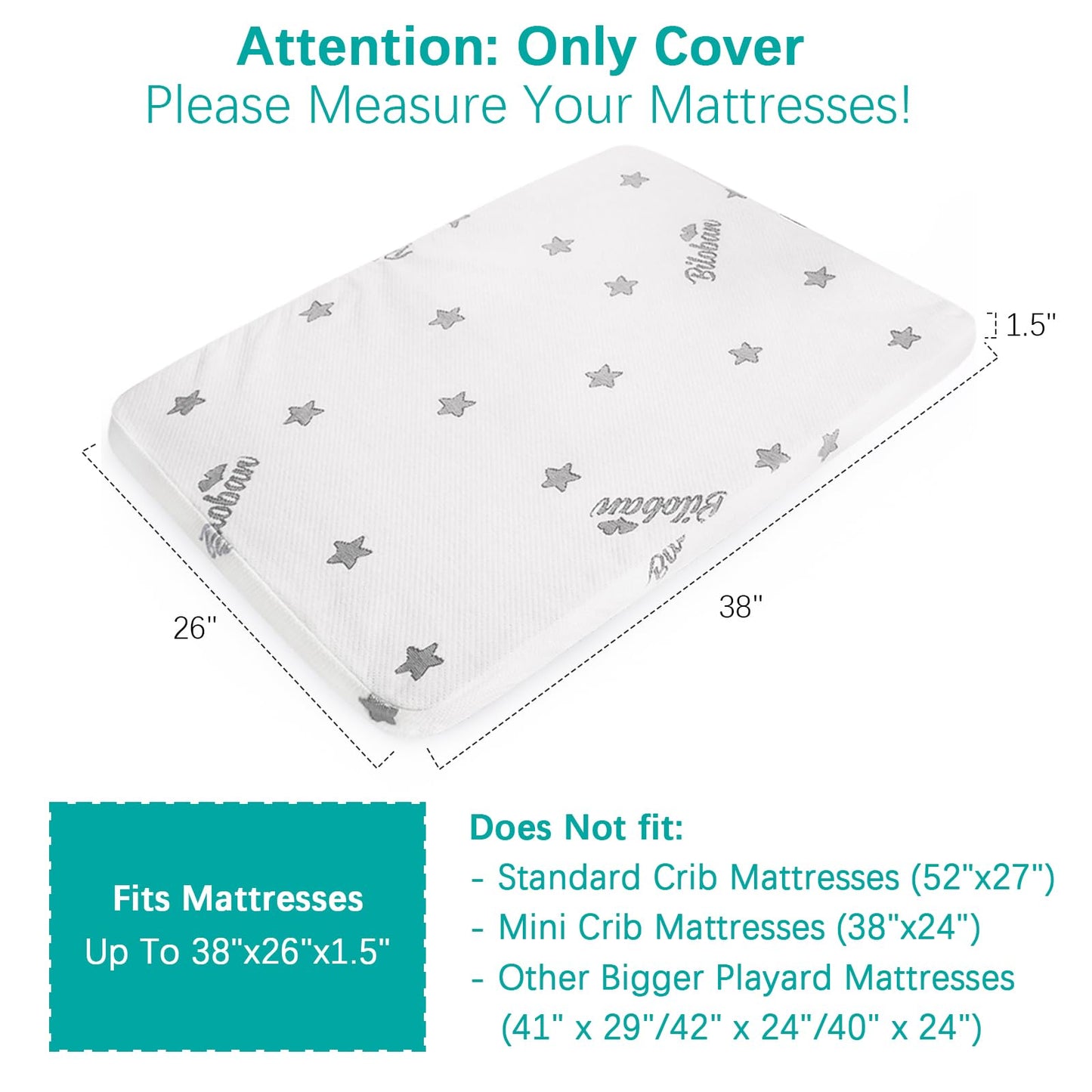 2 Pack Pack and Play Mattress Protector Cover Zipper, Compatible with Graco Pack n Play & Dream On Me & Pamo Babe Playard Mattress to 1.5 Inches, Waterproof Playpen Mattress Encasement