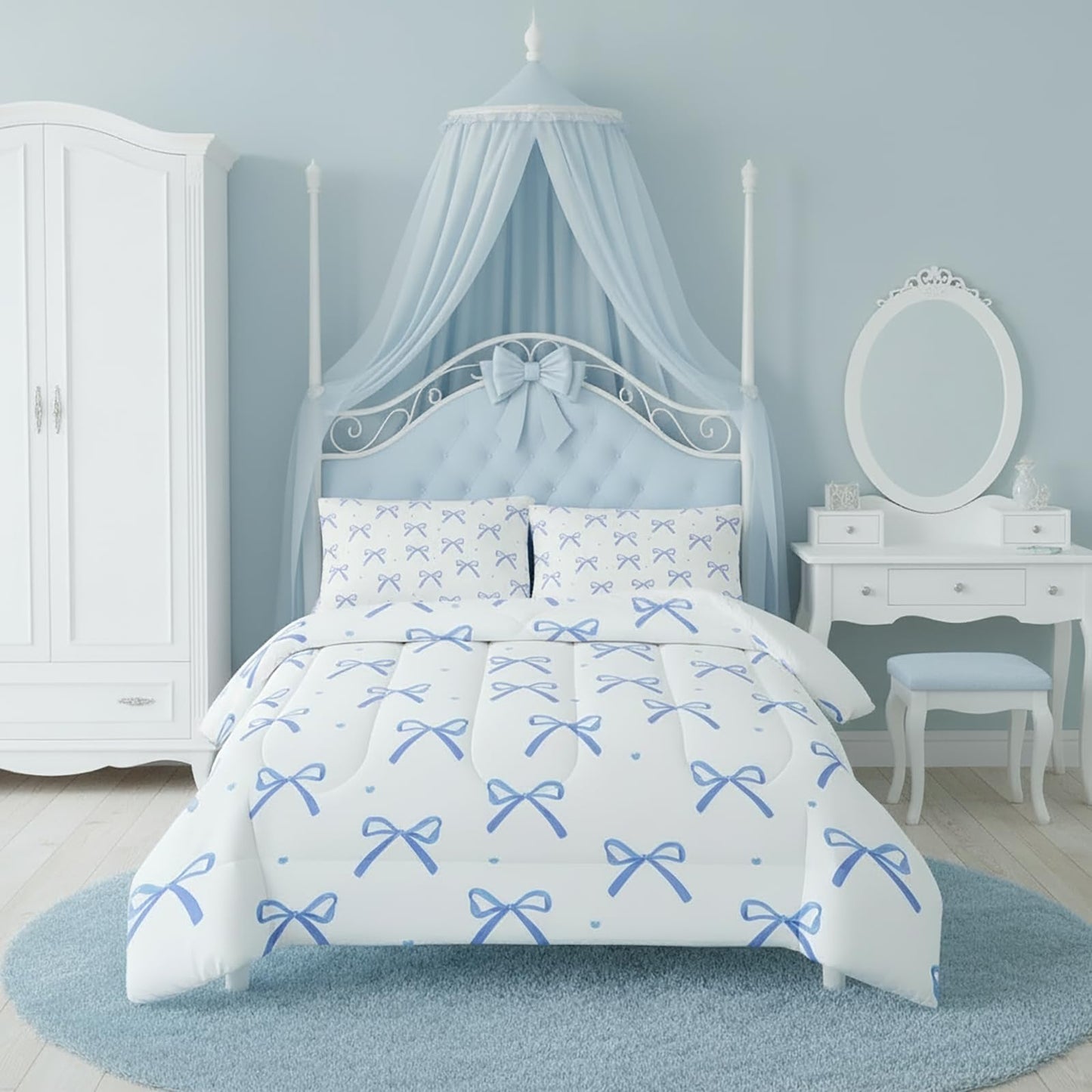 QOOMO 3Pcs Bow Comforter Set Twin,Bowknot Bedding Set for Teens Boys Girls,1 Comforter with 2 Pillowcases,Down Alternative,Soft and Lightweight