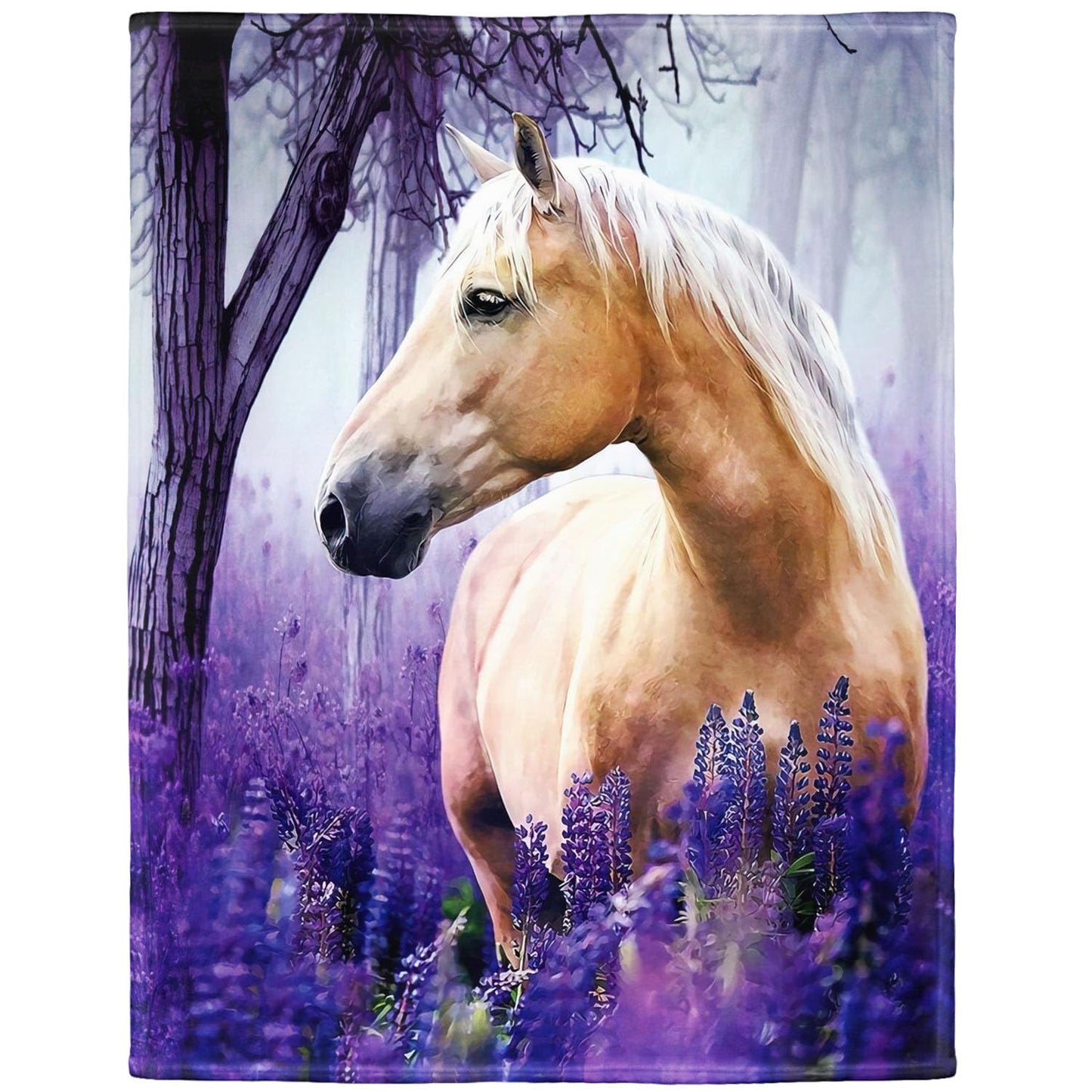 HommomH 60"x80" Palomino Horse Blanket with Purple Lavender, Super Soft Fleece Throw Blankets for Girls Women