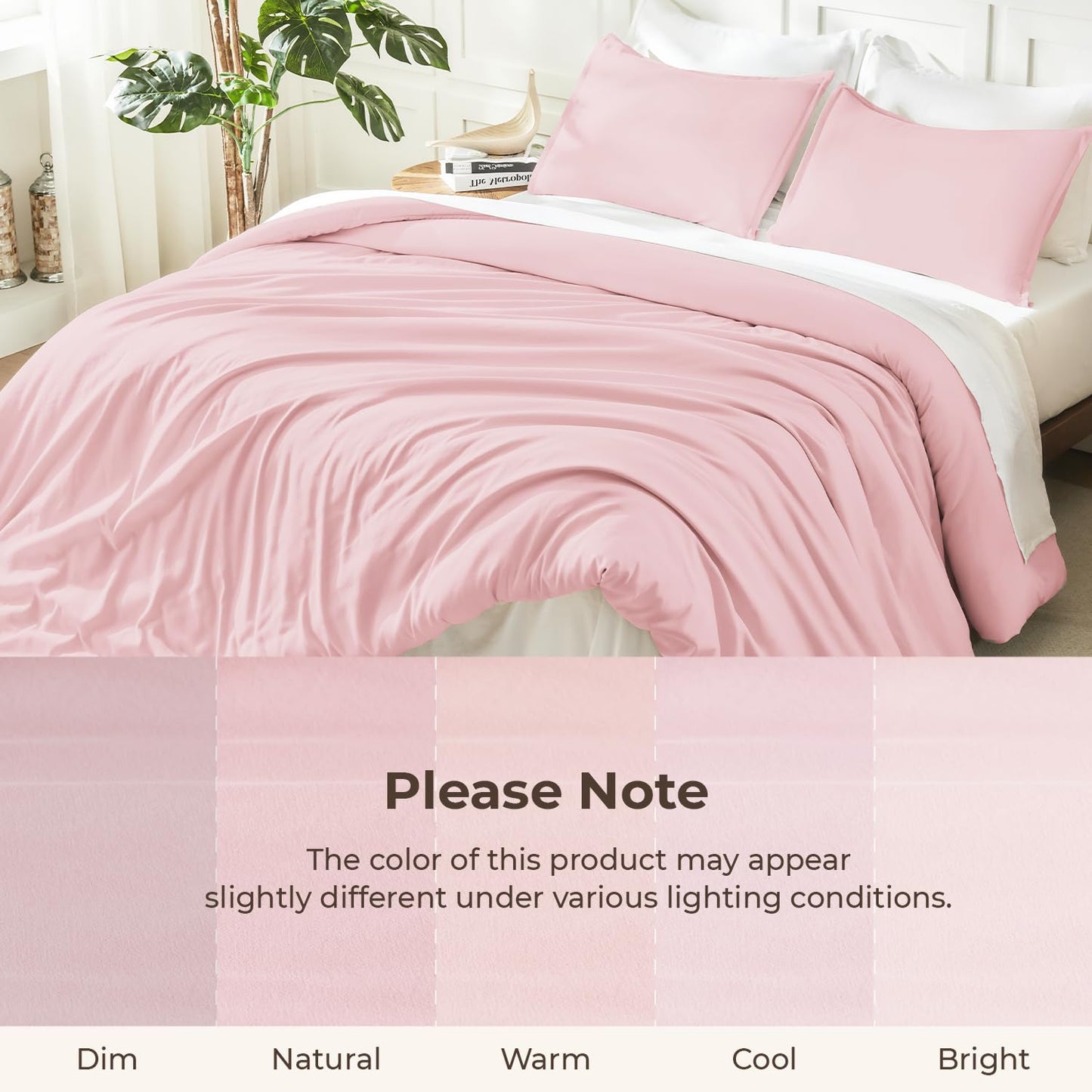 Litanika Pink Comforter Set King Size, 3 Pieces Aesthetic Soft Solid Bedding Comforter Set, All Season Bed Set (104x90In Comforter & 2 Pillowcases)