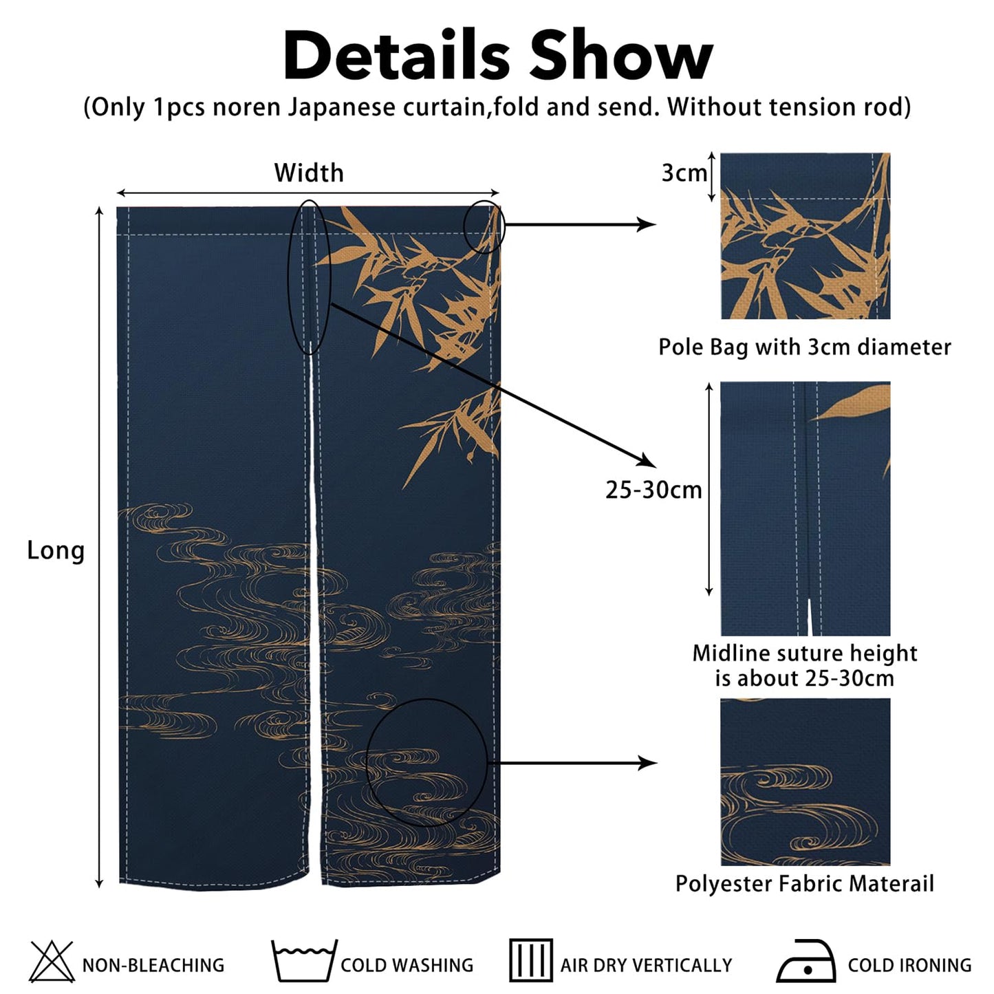 Leowefowa Japanese Noren Doorway Curtain Traditional Door Kitchen Curtains Chinese Bomboo Printing Window Treatment Long Doorway Trapestry Panle for Wall Hnaging Room Divider Home Decor, 33.5"x 70.9"