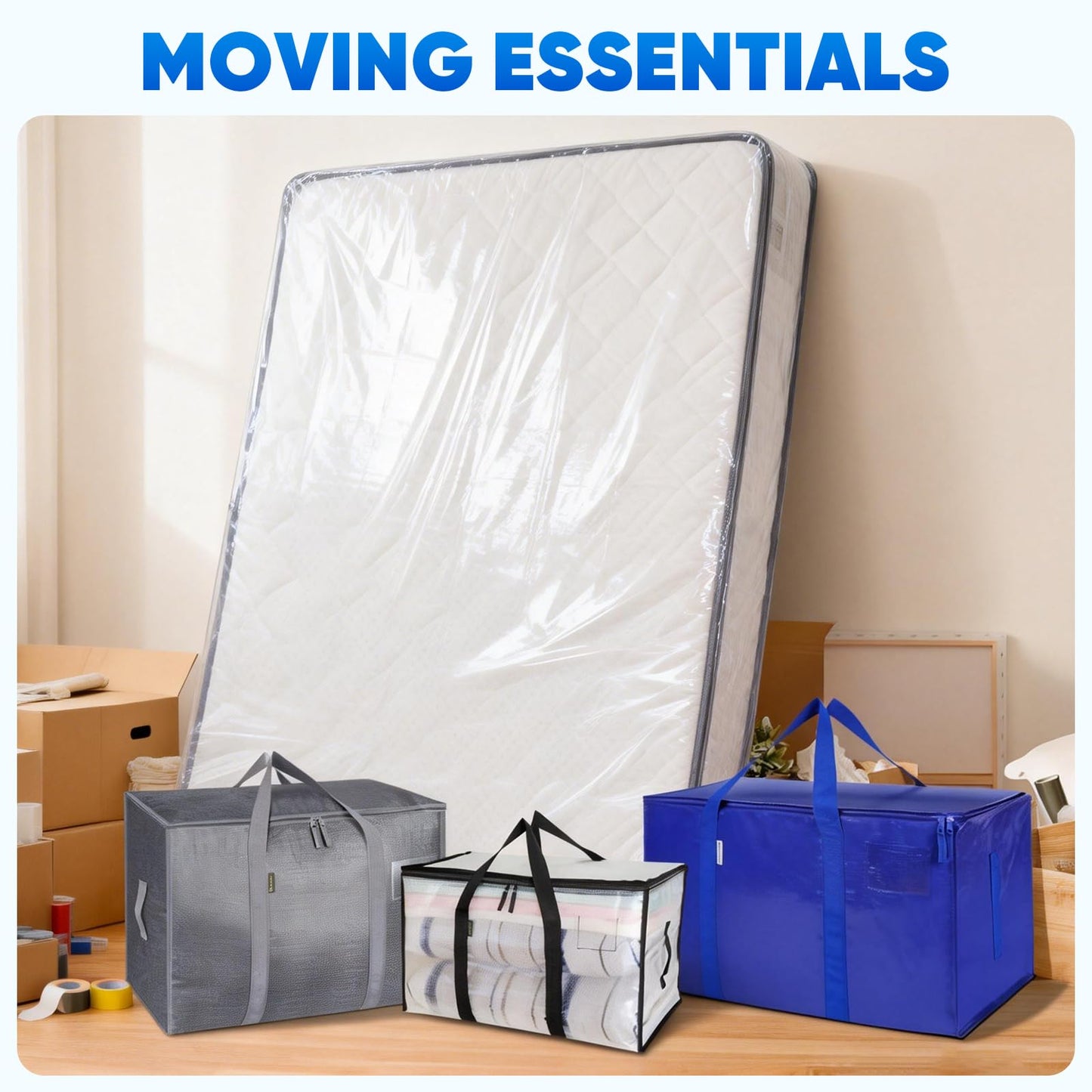 TICONN 2PK Plastic Mattress Bag for Moving Storage, Waterproof Mattress Protector Cover, Heavy-Duty Mattress Moving Supplies (1.5 mil, Queen)