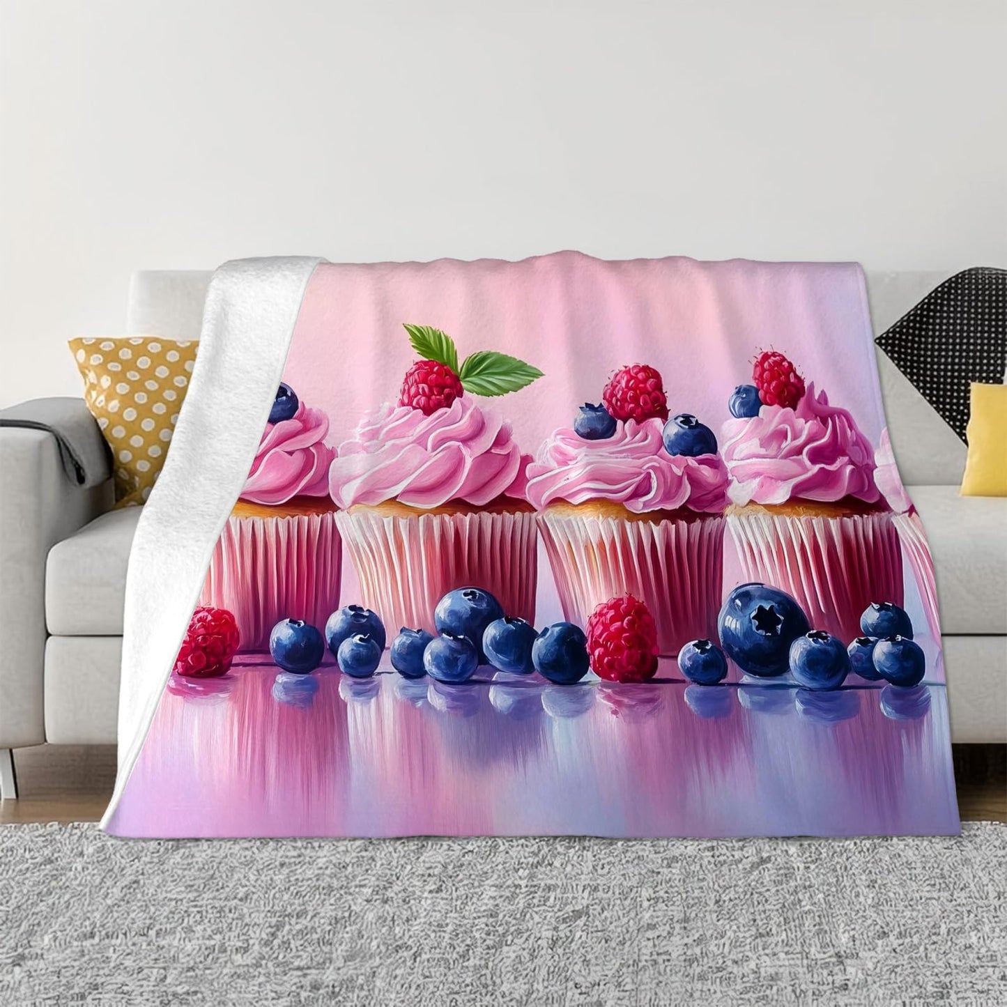 Tijuboni Pink Cupcakes Throw Blanket Dessert Gifts for Girls Women Boys Men Kids Adults Soft Flannel Fleece Blanket for Couch Sofa Bed Home Decor 40"x50"