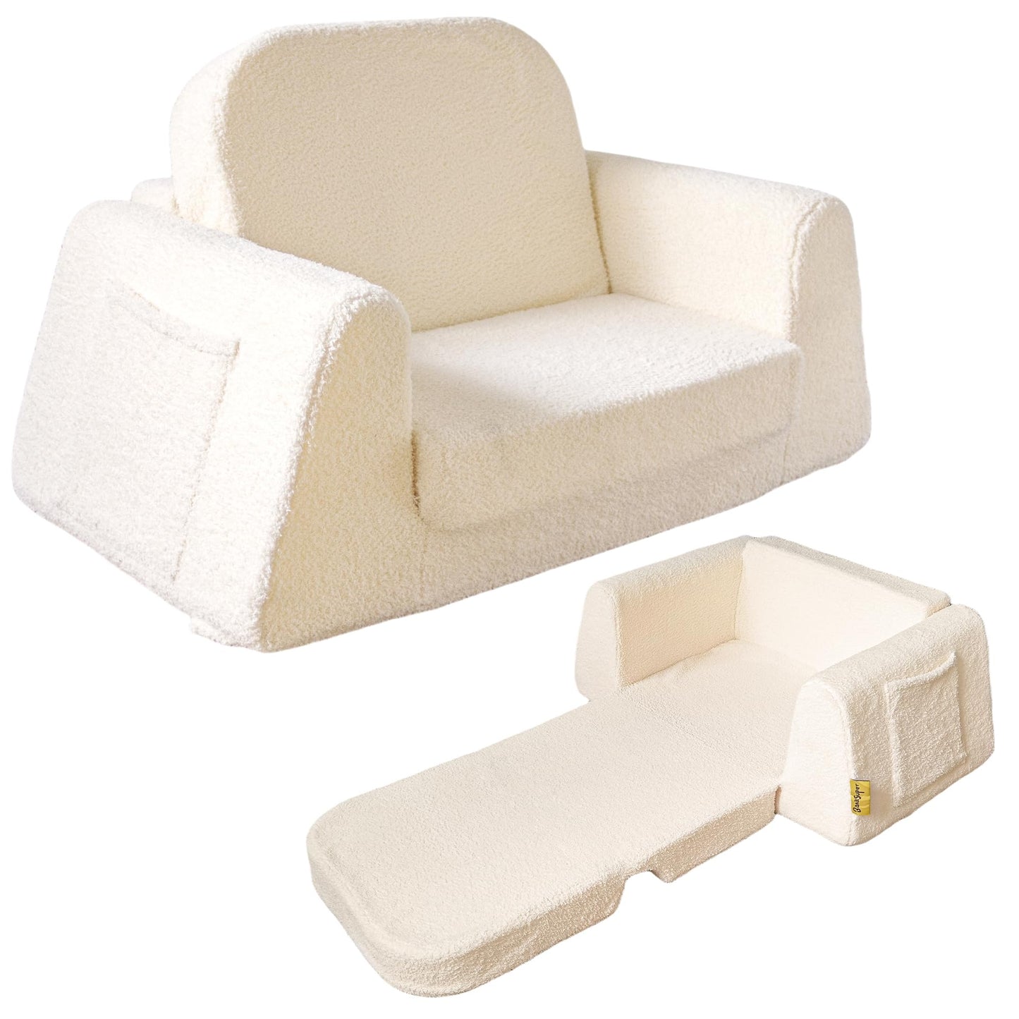BanaSuper Wide Kids Sofa, Convertible Foam Couch for Children 3-8, Cream