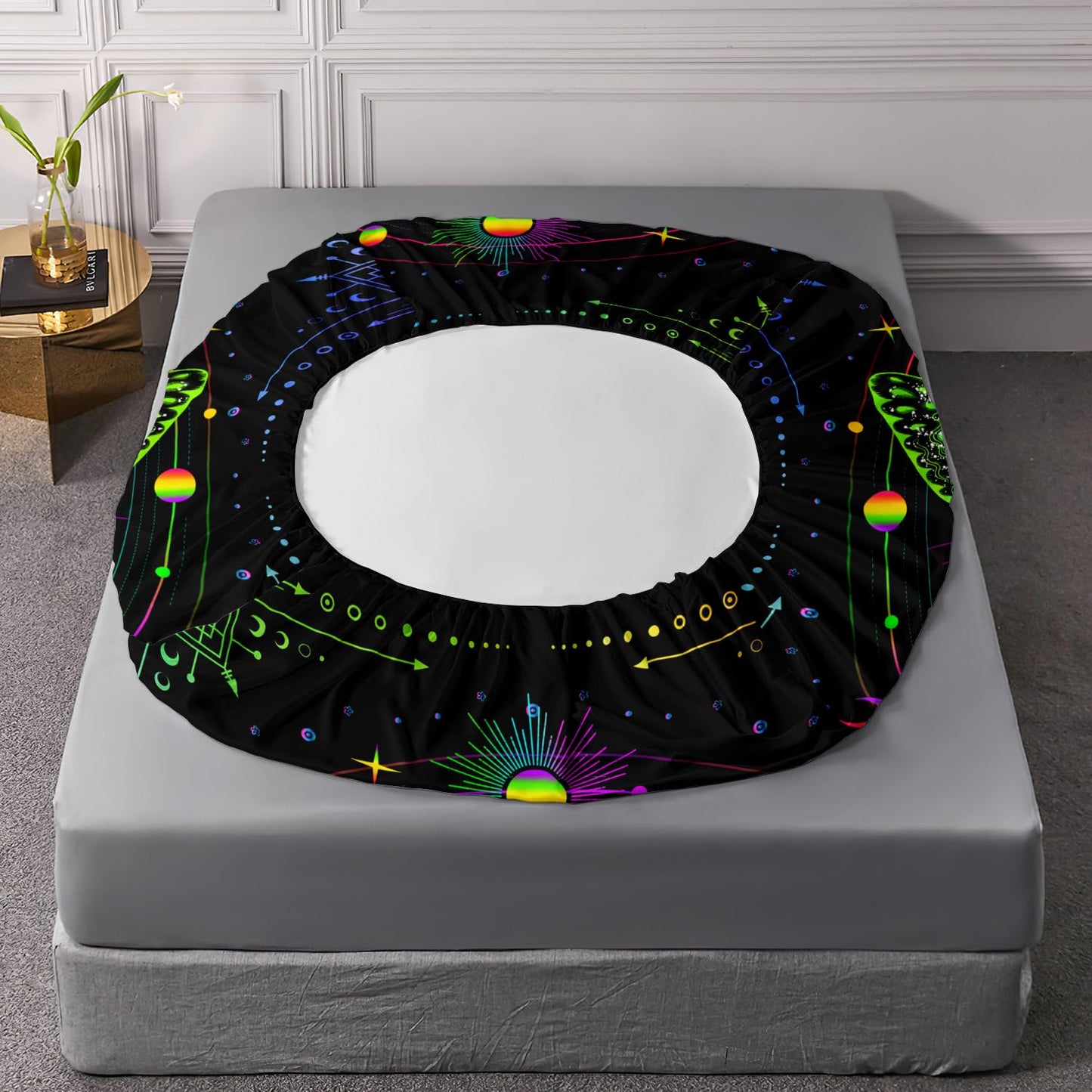 HOSIMA Moth Fitted Sheet Twin,Gothic Aesthetic Room Decor,Halloween Whimsigoth Bed Set Rainbow Stars Moon Boho Bedding,Death Moth Skull Bedding Sets for Girls Adults.