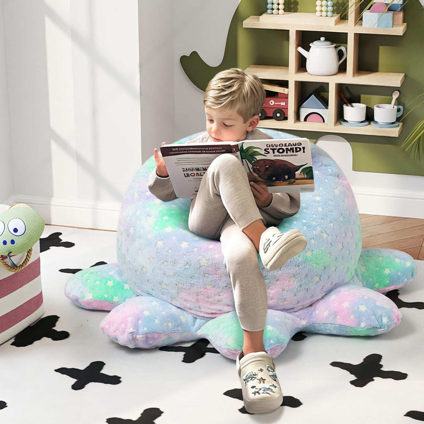 COMAX Bean Bag Chairs for Kids 8-12, Large Kid Beanbag Chair with Filler, Big Toddler Lazy Floor Stuffed Couch Sofa for Girls Boys, Glowing Star