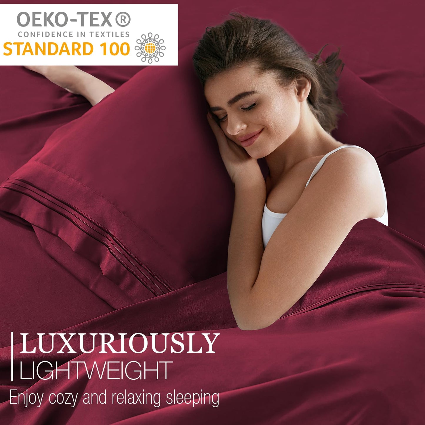 Yibeizi King Size Sheets Set Cooling Deep Pocket Bed Sheet Sets, Red Soft Microfiber Oeko-Tex Hypoallergenic Sheets & Pillowcases Wrinkle Free Bedsheets
