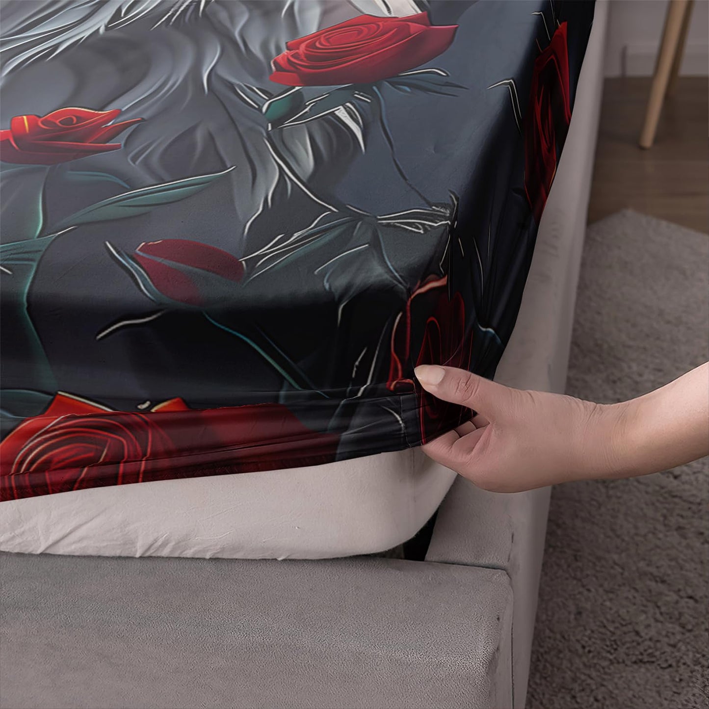 UEVBF Wolf Bedding Fitted Sheet Sets Twin Size,Moon Night Forest Floral Printed Bedding Set for Kids Girls Boys Room Decor,Western Animal Themed Bedding Sets,1 Fitted Sheet+2 Pillowcases.
