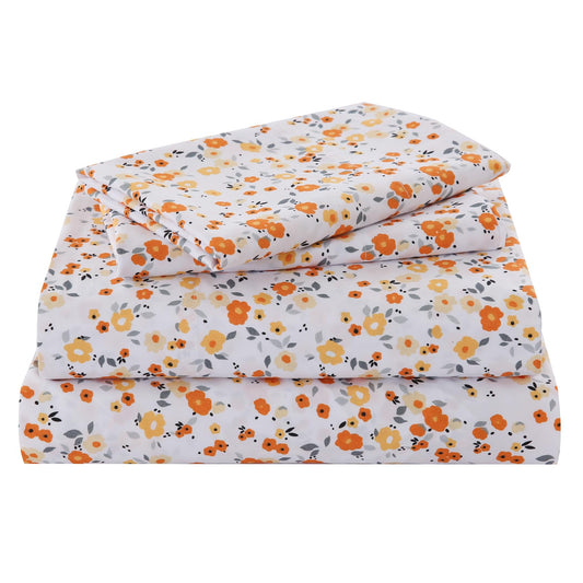 Yibeizi Floral Printed Sheet Set King 4 Piece, Coquette Cottagecore Aesthetic Flower Shabby Chic Pattern Bed Sheets Cute Soft Microfiber Extra Deep Pocket Fitted Bedsheet