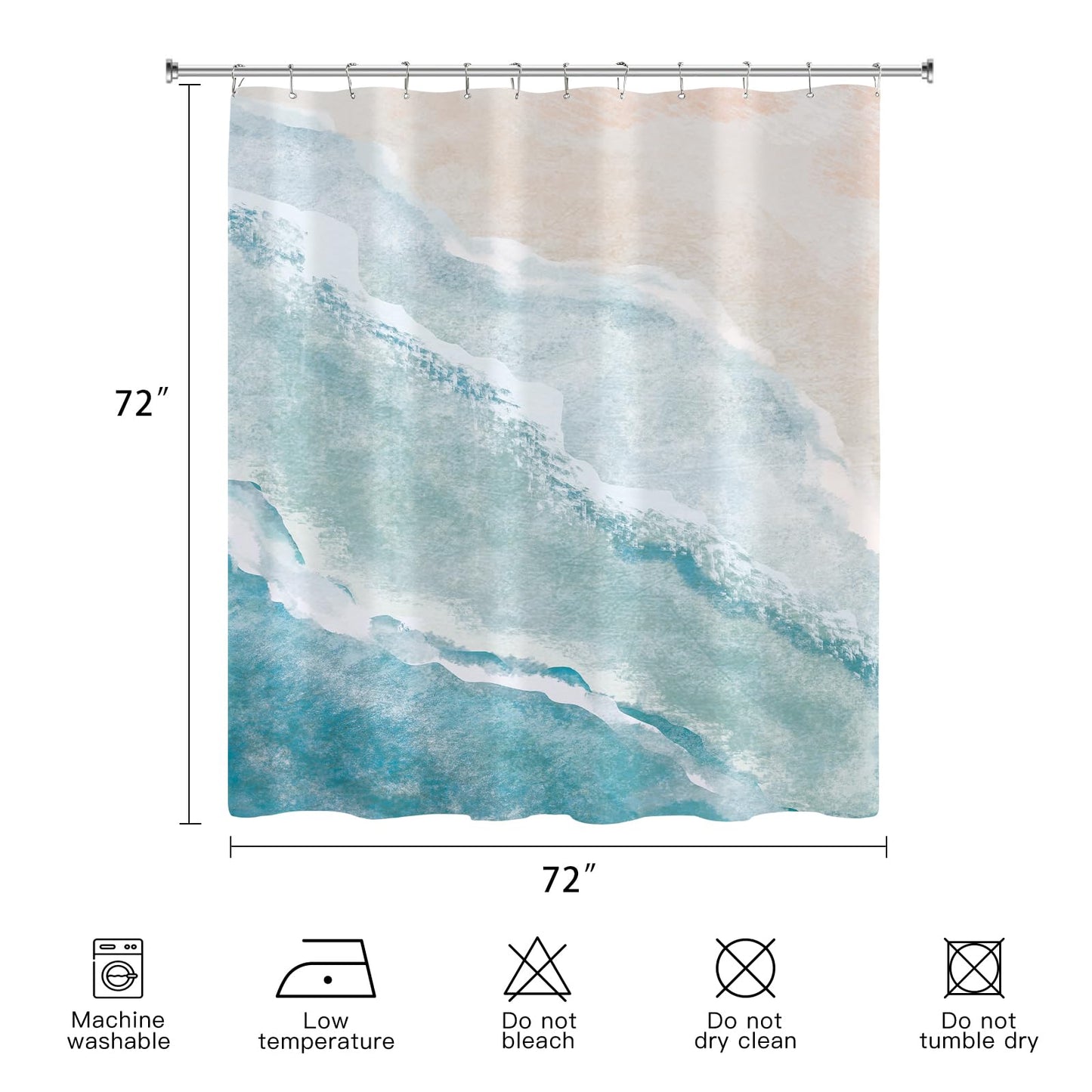 BayNook Beach Ocean Themed Shower Curtain, Teal Blue Coastal Fabric Shower Curtains for Bathroom Decor, Summer Tropical Nautical Shower Curtain Set with Hooks 72x72