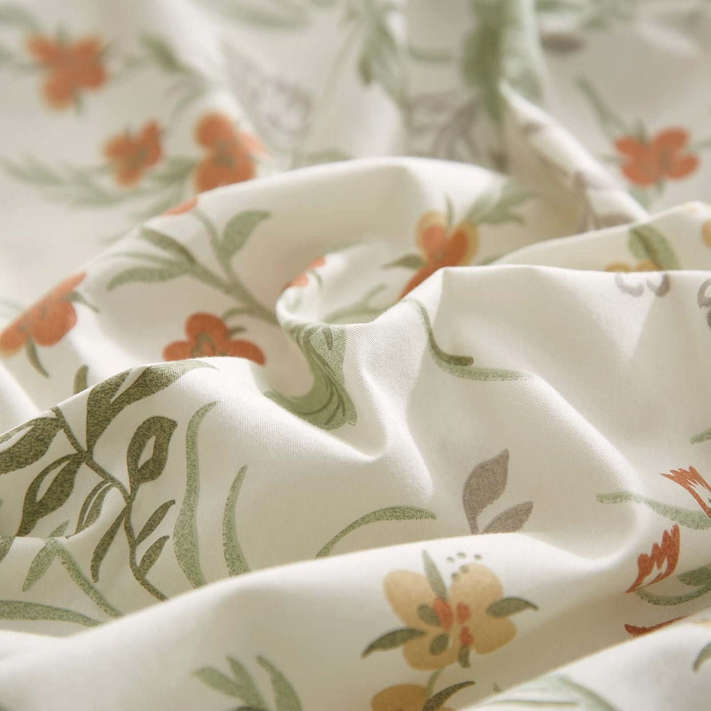 mixinni Floral Duvet Covers Queen Size Botanical Flower Leaf Printed on White Bedding Duvet Cover Set with Zipper Closure Ties for Him and Her 1 Duvet Cover with 2 Pillowcases-(3pcs, Queen Size)