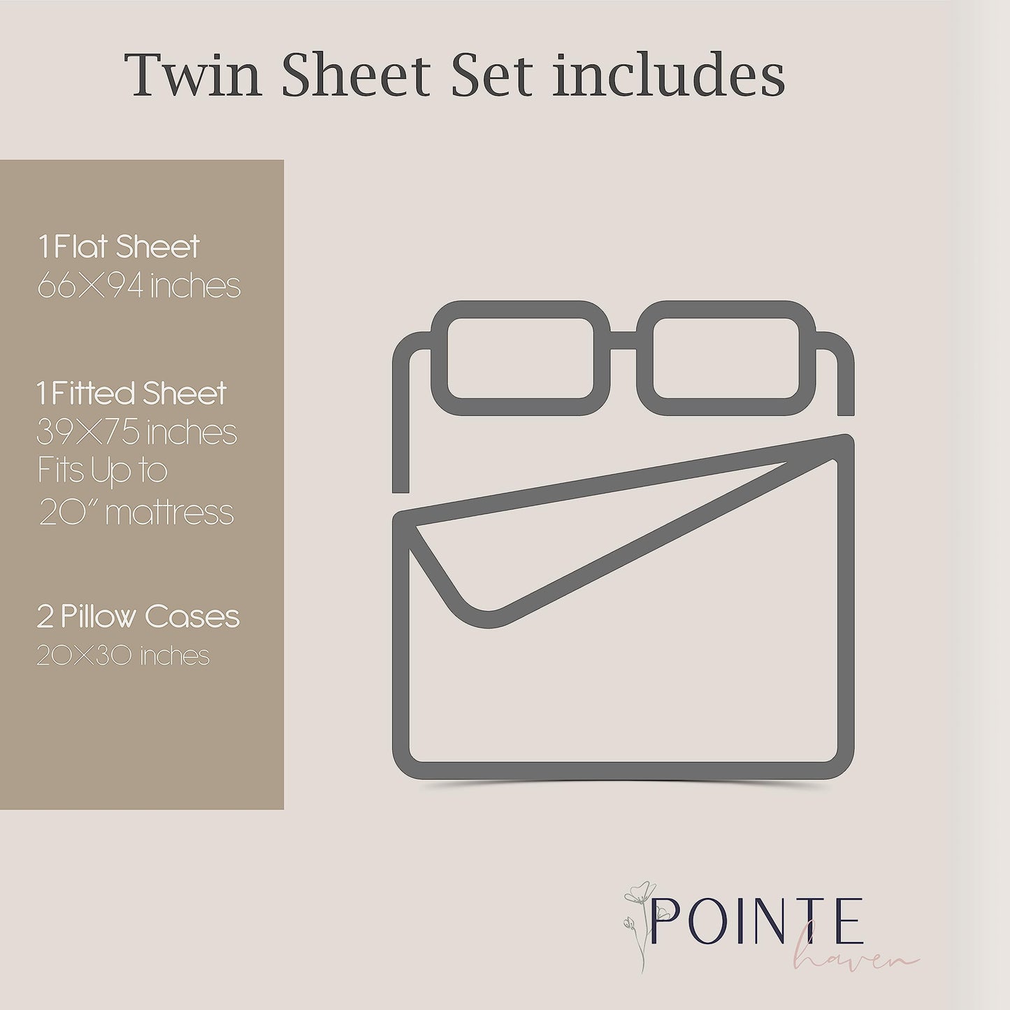 Pointehaven Bedding 3 Pieces Twin 100% Cotton Percale Sheets- Printed Bed Sheet & Pillowcase Sets- Soft Cotton Bed Sheets Set- Fits Mattress 18 inches Deep Pocket (Twin, Prima)