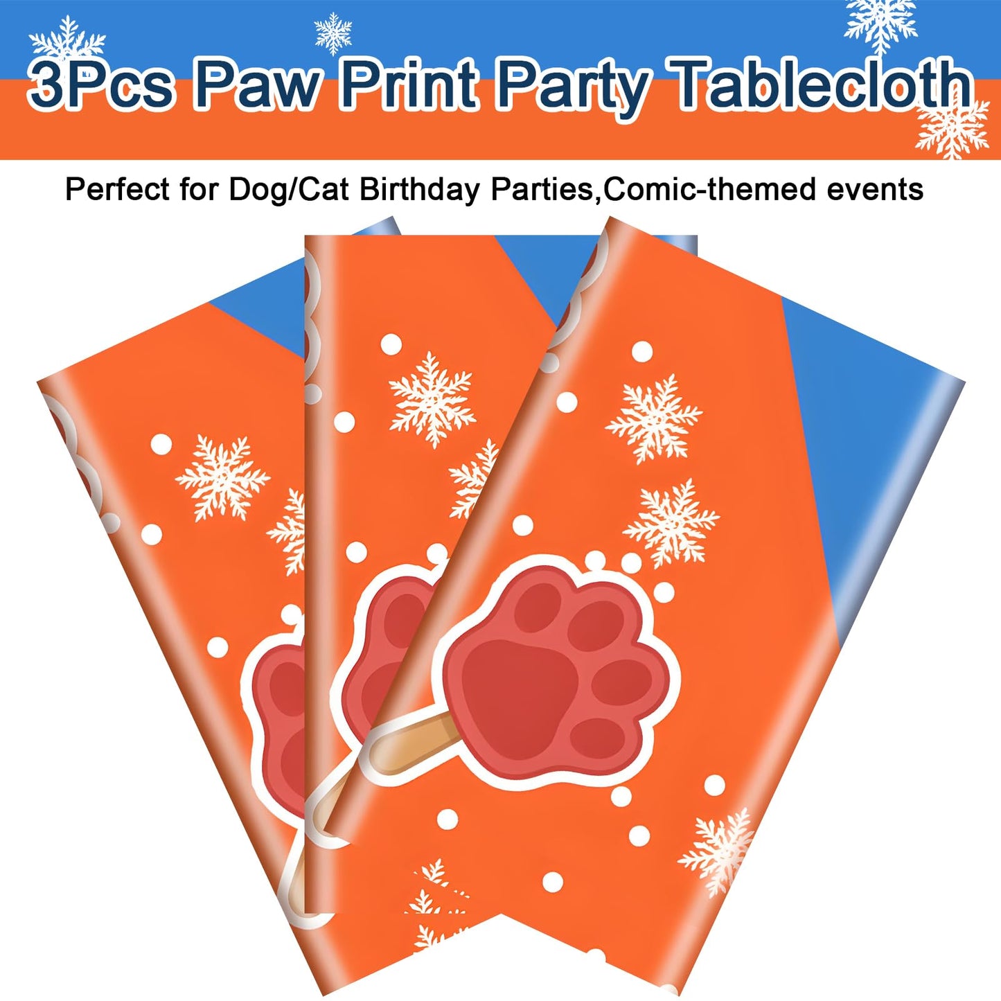 iCrius Animal Paw Design Party Tablecloths - 3 Piece Set (54"x108") - Dog/Cat Theme Birthday Supplies, Disposable Plastic Table Covers