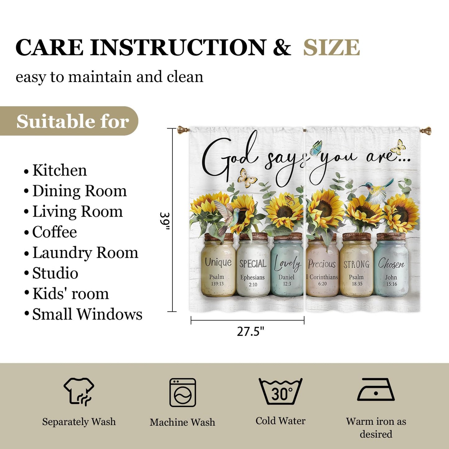 Cizuug Farmhouse Sunflower Kitchen Curtain Rustic Small Short Cafe Window Curtains Country Wooden Barn Inspirational Bathroom Window Drapes Treatment Tier Curtains 2 Panels (27.5x39 Inch)