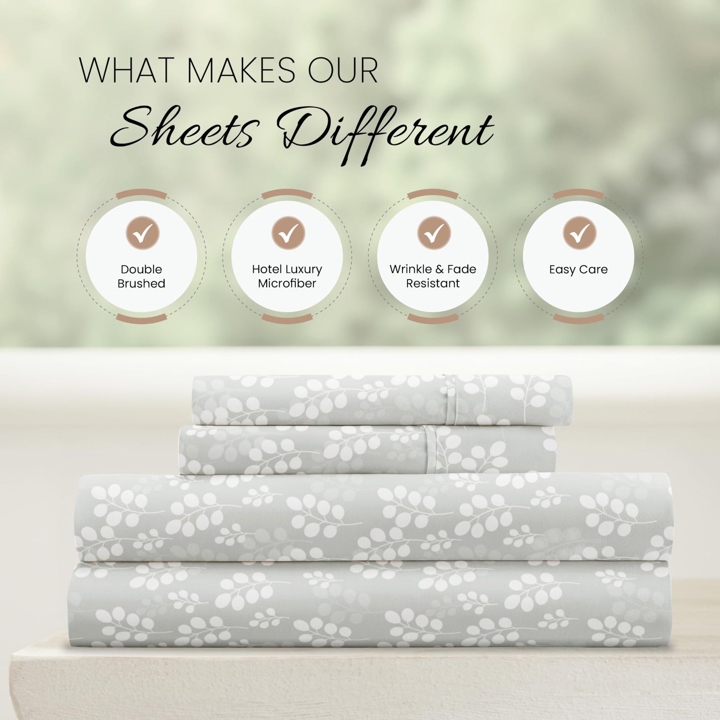 Linen Market Simply Soft Ultra Soft Wheatfield Patterned 4 Piece Bed Sheet Set, Full, Gray (SS-4PC-WHEA-FULL-GR)
