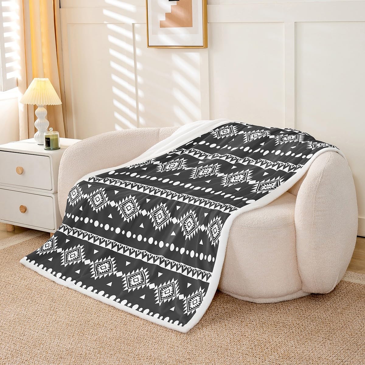 Erosebridal Twin Size Bohemian Aztec Sherpa Blanket, Western Decor Fleece Blanket for Girls Boys Women Men, Southwestern Farmhouse Fuzzy Plush Throw, Geometric Exotic Tribal Decor for Sofa Couch