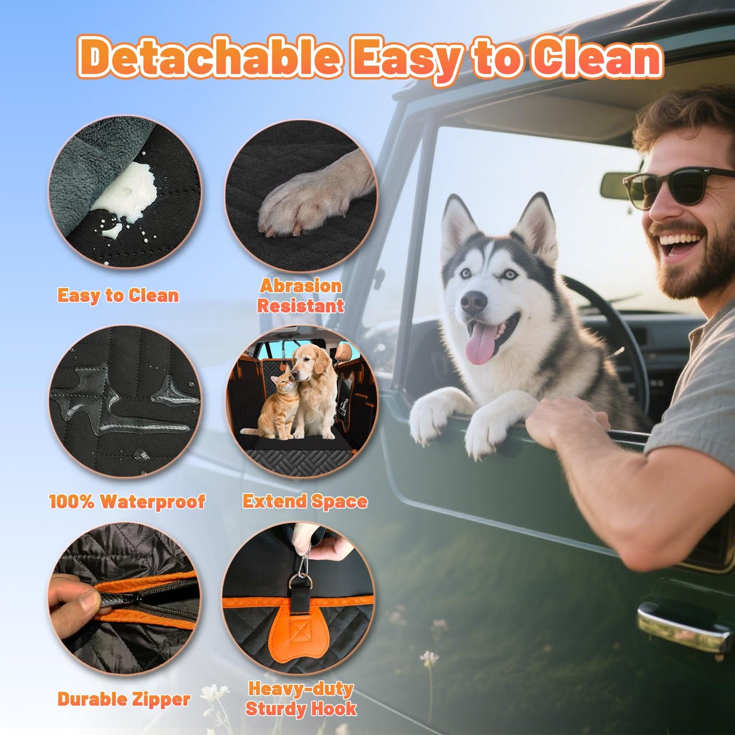 Diiouogs Dog Car Seat Cover for Back Seat Waterproof Pet Hammock with Hard Bottom Sturdy 400lb Backseat Extender for Dogs Easy to Clean Car Seat Protector Dog car seat Covers