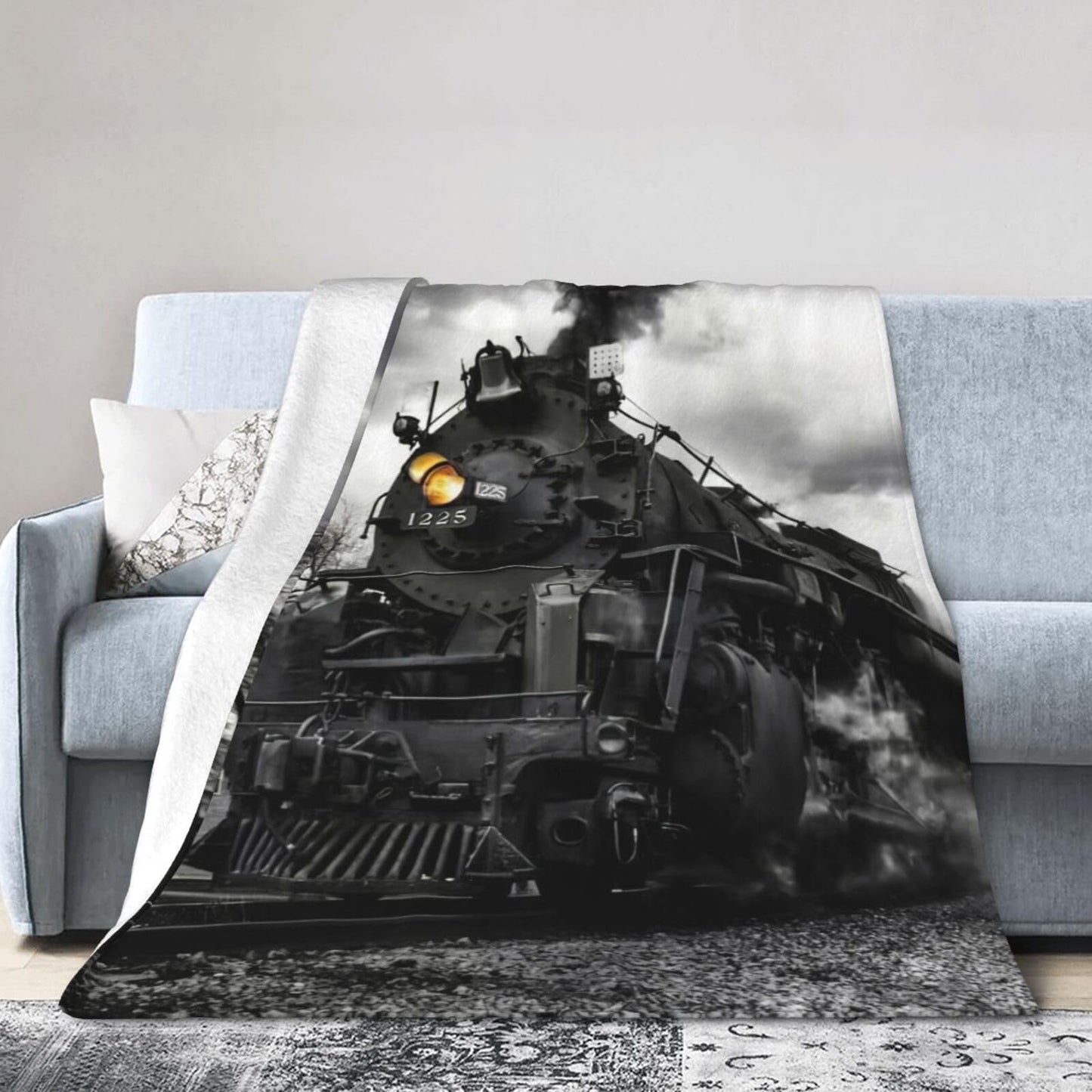 Ngzhyad Steam Train Blanket Warm Cozy Flannel Fleece Throw Blankets Gifts for Car Sofa Couch Bed Decorative 80"X60"