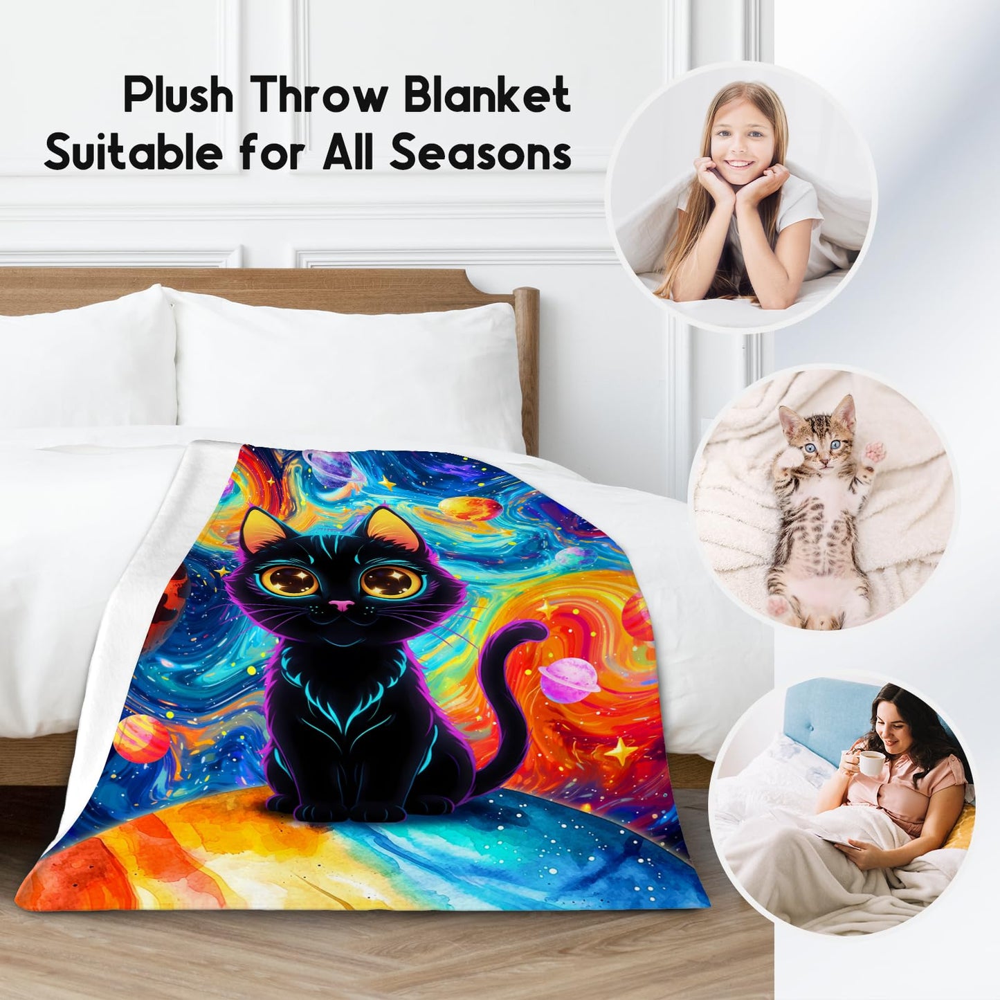 XaocNyx Cat Blankets for Cat Lovers - Girls Blanket for Toddler/Kids - Lightweight Planet Throws Gifts for Office Couch - 30"x40"