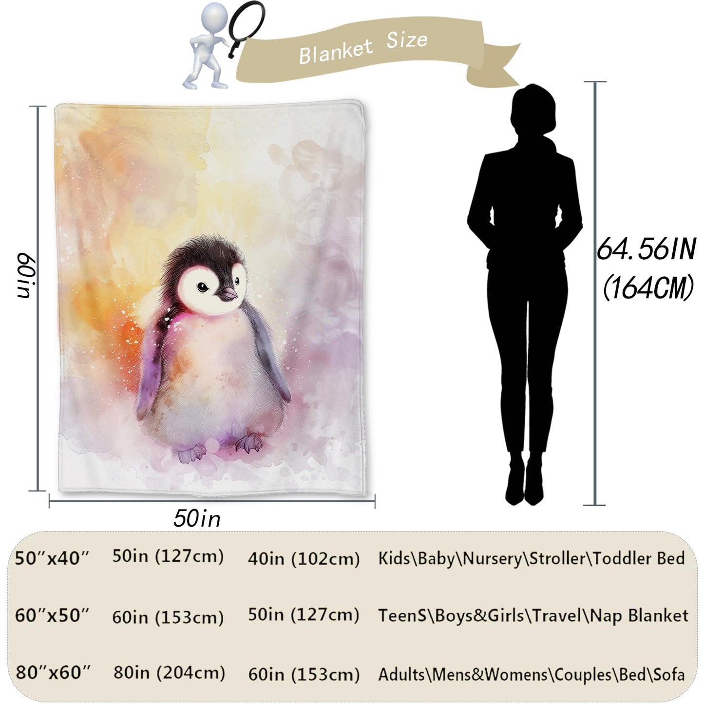 Ti Caldi Charming Penguin Blanket, Soft, Cozy, Lightweight, and Fuzzy Flannel Throw - Ideal for Couch, Bed, Travel - Fluffy Decorative Home Decor, Perfect for Outdoor Use 60"x50"