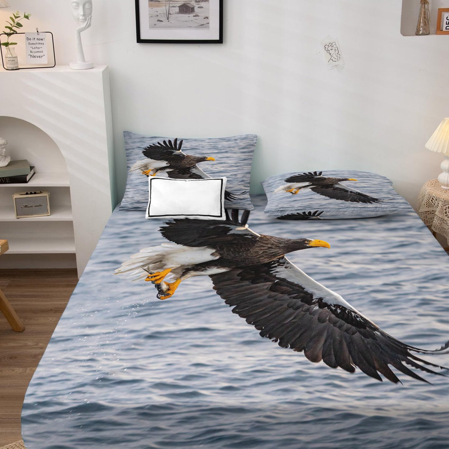 THYUNQ Eagle Sheets Full Size Bed, 3D Animal Bird Pattern Bedding Sheets & Pillowcases - 16 Inch Deep Pocket, Super Soft Microfiber Printed Sheet Set 4 Piece