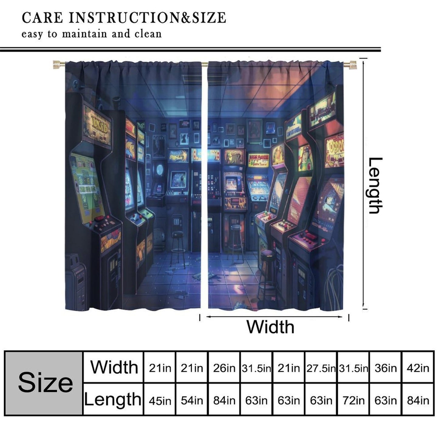VUMIVI Arcade Game Curtains Retro Pixel Cartoon Illustration Dark Space Rod Pocket Window Treatments for Gaming Room Retro Game Cave Themed Cafe Boys Girls Room 42" W X 44.5" L