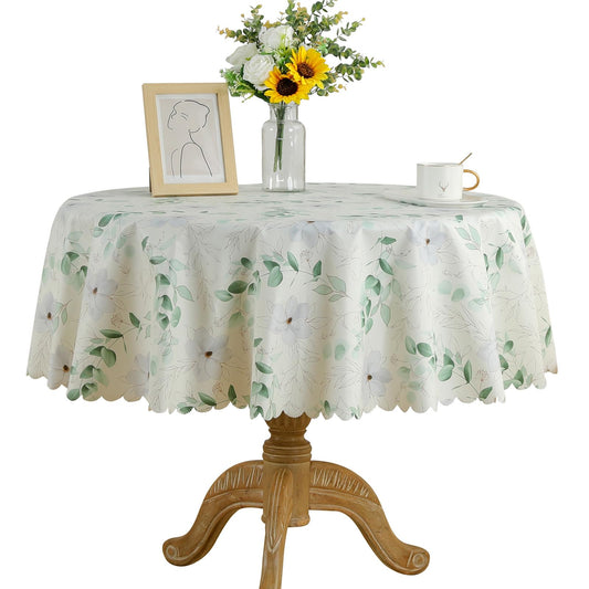 Fhberni Heavy Duty PVC Tablecloth with Vibrant Floral Prints Waterproof & Wipeable & Durable Plastic Table Cover for Parties, Weddings, Holiday Decor(Round 55'', Green 2)