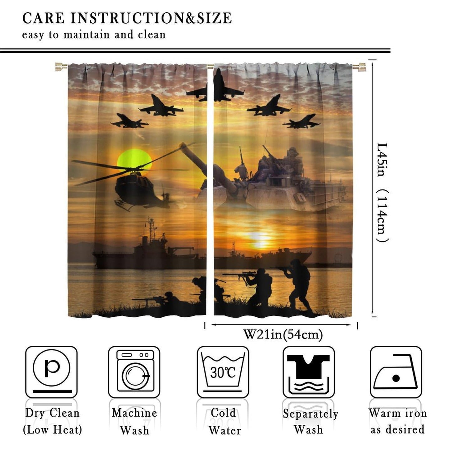 FBMLBRB Brebasf Cool American Soldier Theme Blackout Curtains for Bedroom,Rustic Teen Room Decor Fighter Aircraft Print Room Darkening Window Curtains with Rod Pocket - 2 Panels 45" L x 21" W