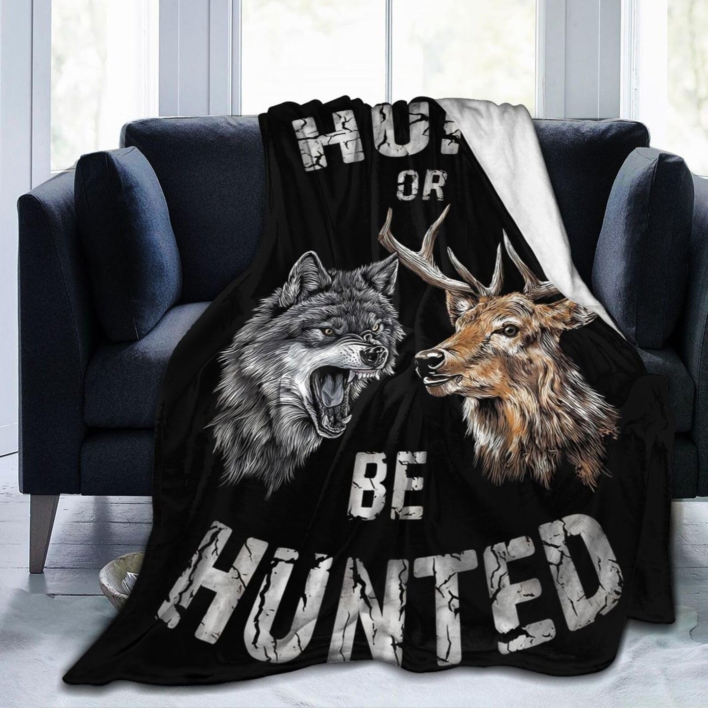 Hunting Blanket for Men, Deer Wolf Throw Blanket for Couch Bed, Soft Rustic Flannel Fleece Blanket, Cozy Hunting Gifts for Husband Dad Hunters Cabin Decor 50"X40"