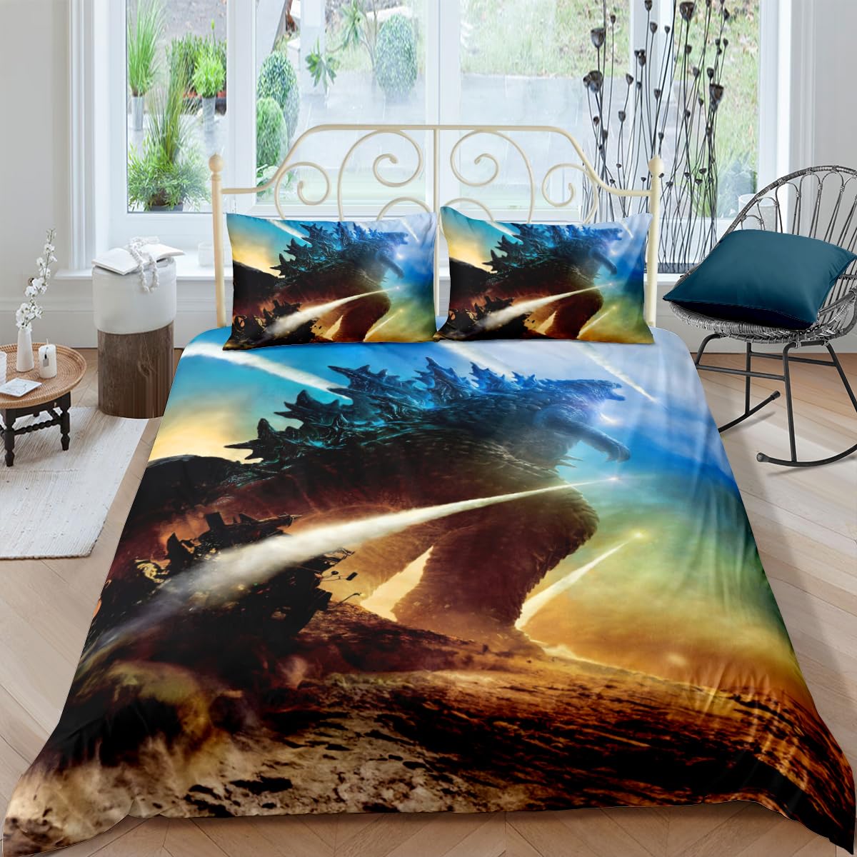 Duvet Cover Set Boys Queen Size Dinosaur Quilt Cover Bedding Set 3D for Men Kids Microfiber 1 Piece Comforter Cover with Zipper Closure 2 Pieces Pillow Shames No Comforter Included (Dino24, Twin)