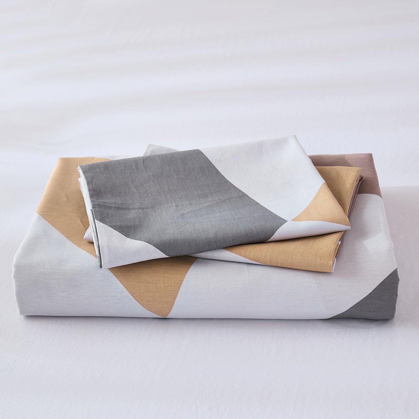 Cozaline 100% Cotton Duvet Cover Set King – Yellow Grey Nordic Triangle Bedding Set 3 Pieces, Light Reversible Comforter Cover with Zipper Closure, Minimalist Geometric Abstract Bed Set