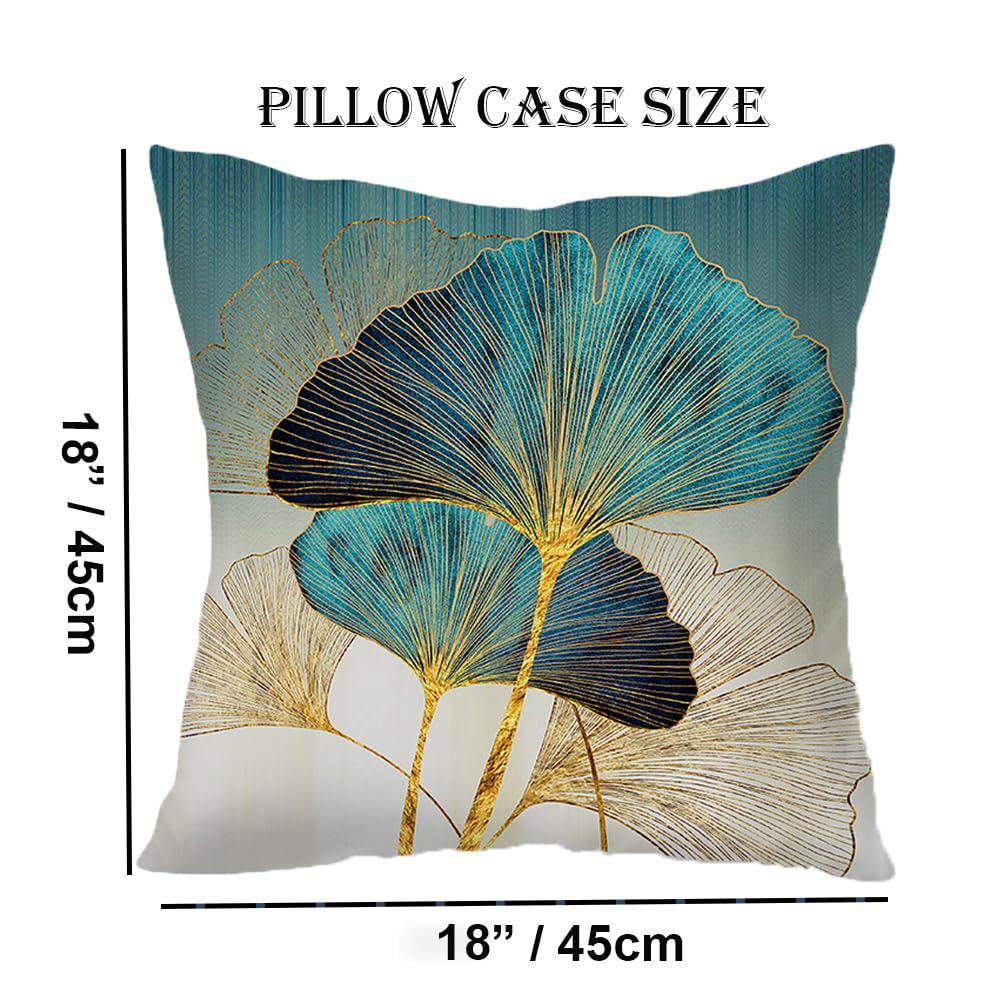 F Finerease Throw Pillow Cover Teal Ginkgo Leaves - 18 x 18 Inch Turquoise Pillow Cushion Cover - Set of 2 Square Cushion Case, Great for Sofa, Bedroom, Yard, Living Room Home Decor