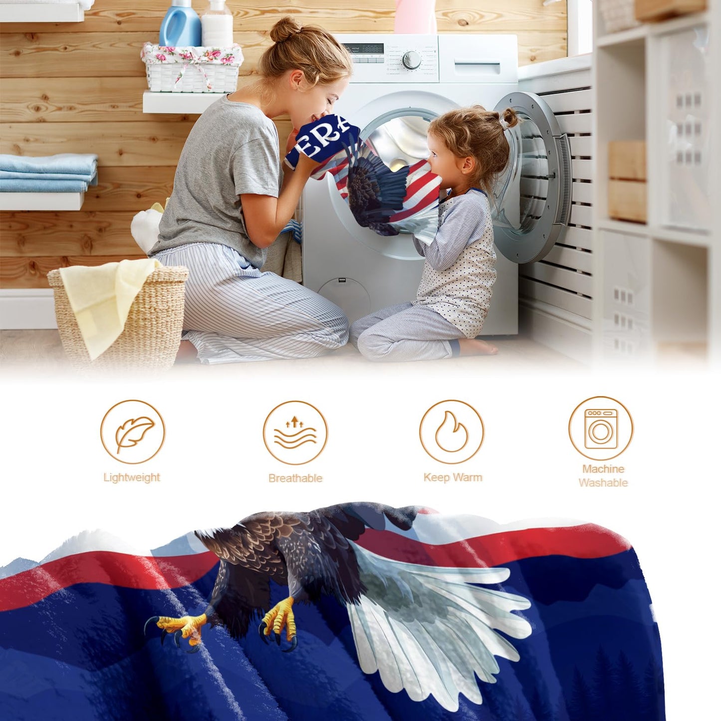 Hohoto Veteran Gifts for Father Dad Men, American Stars Flag Eagle Throw Blanket Present for Veterans Day Retirement Birthday Christmas 50"x60"